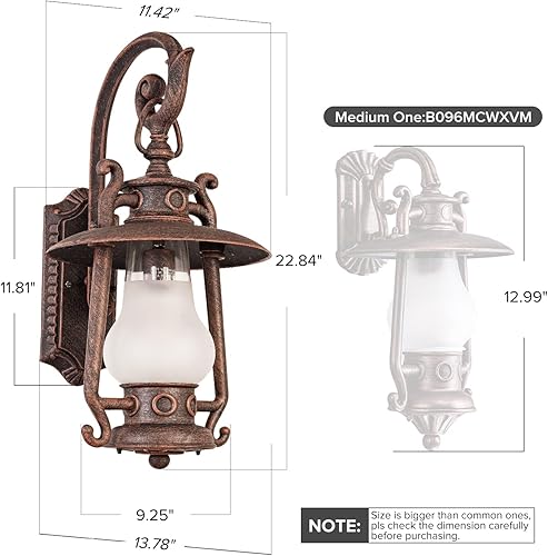Miniatura 2 de GZBtech Aplique de pared rústico para exteriores, lámpara exterior de bronce aceitado vintage, lámpara grande de 110 V, impermeable, de queroseno,