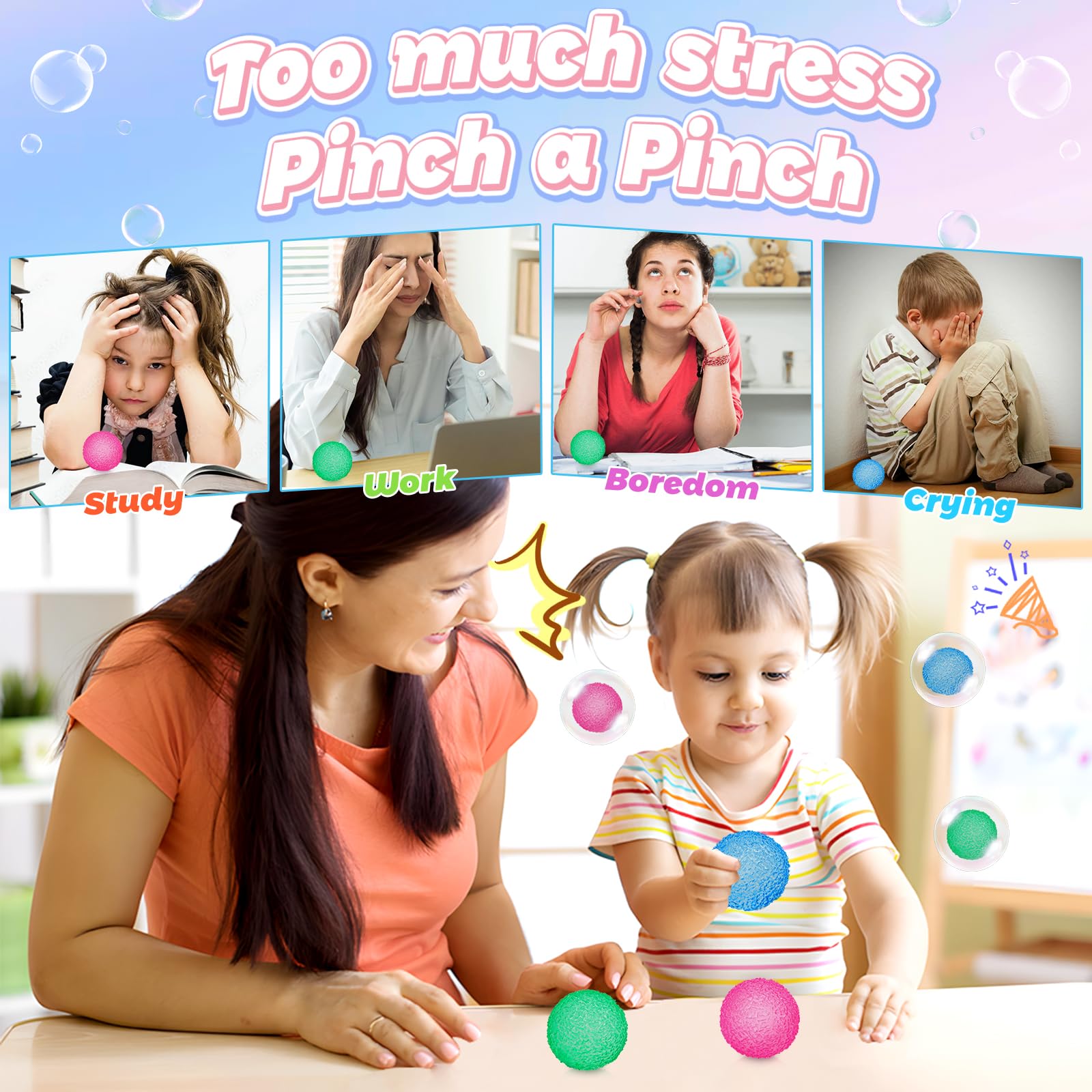xinrongda 3Pcs Stress Relief Fidget Toys, Stress Balls for Adults, Squishy Doh Fidget Toys for Kids, Ice Round Sensory Sugar Balls for Anxiety Relief, Autism ADHD, Party Bag Fillers for Boys Girls - Image 4