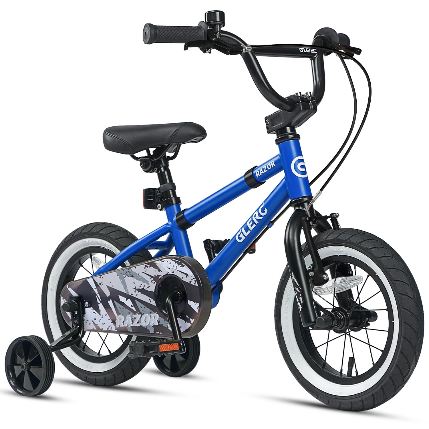 Glerc Razor 12 Inch Kids Bike for 1 2 3 4 Years Old Boys Beginner Toddler Bicycle with Safety Bell & Removable Stabilisers, Blue