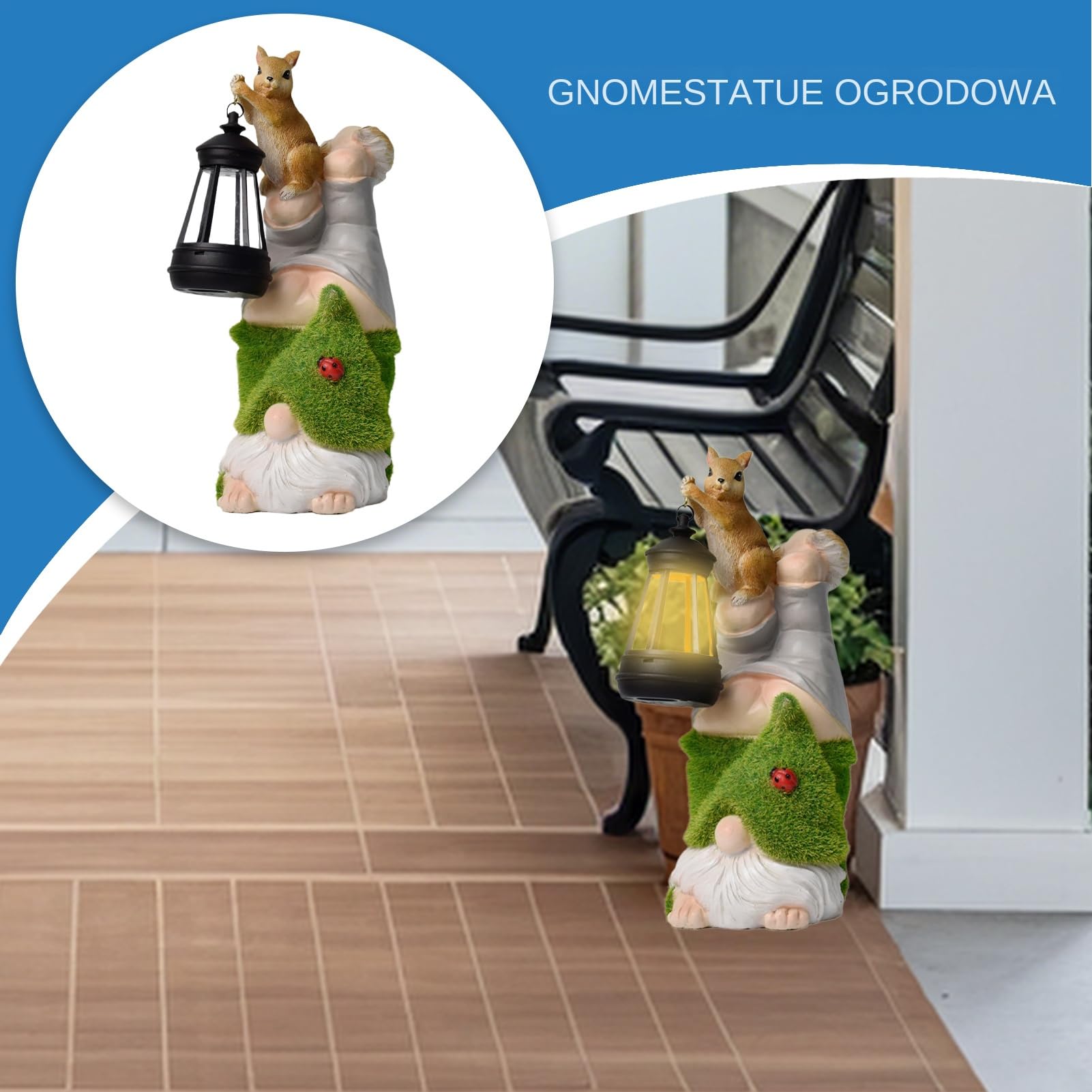 Krasnal Ogrodowy | Wiewiórka z Lampionem Krasnale Solarne Dekoracje Do Ogrodu | Zabawne Figurki Z Żywicy Do Dekoracji Tarasu, Podwórka I Rabat Kwiatowych
