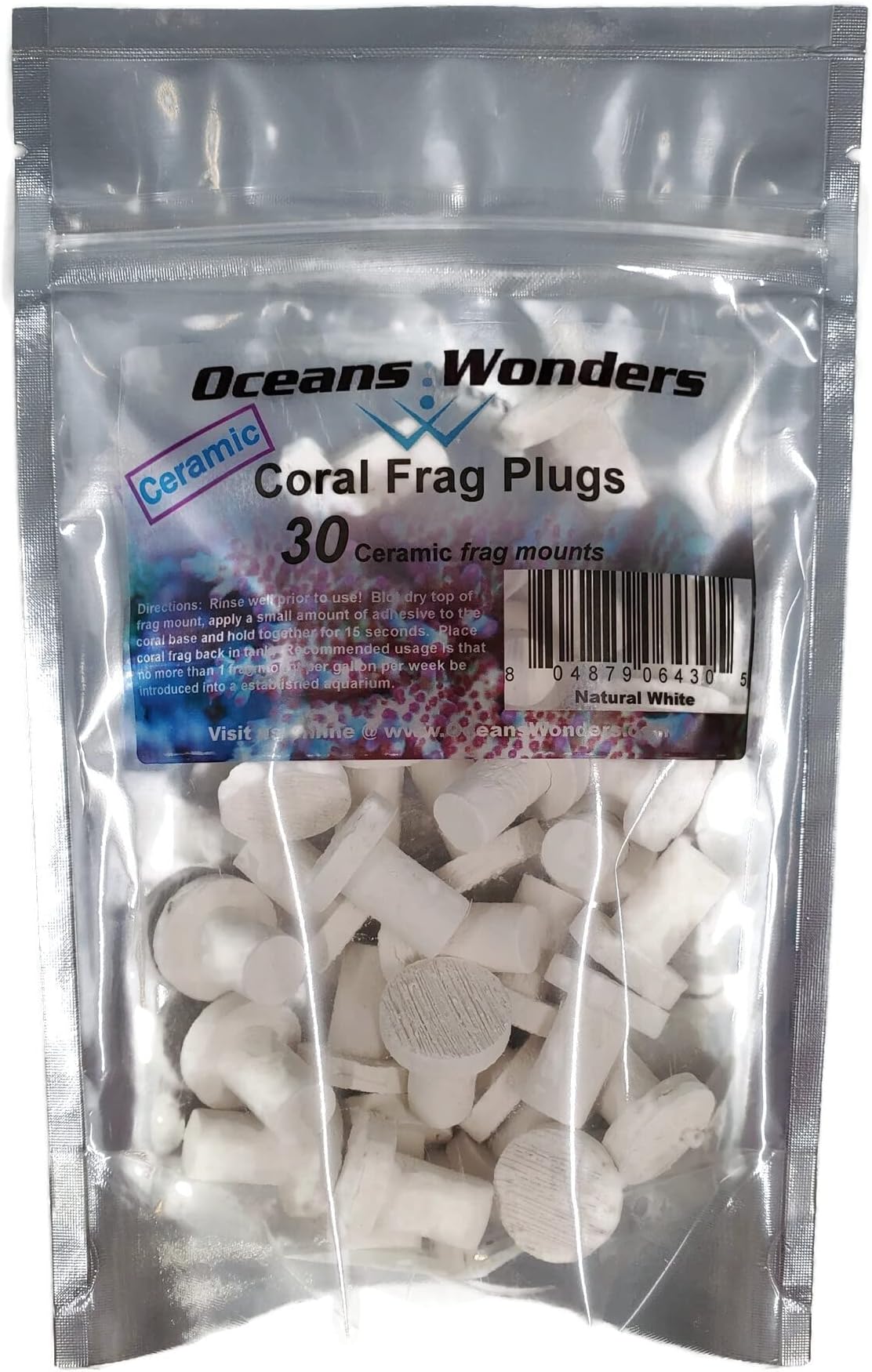 Oceans Wonders Ceramic Natural White Coral Frag Plugs 30 pack