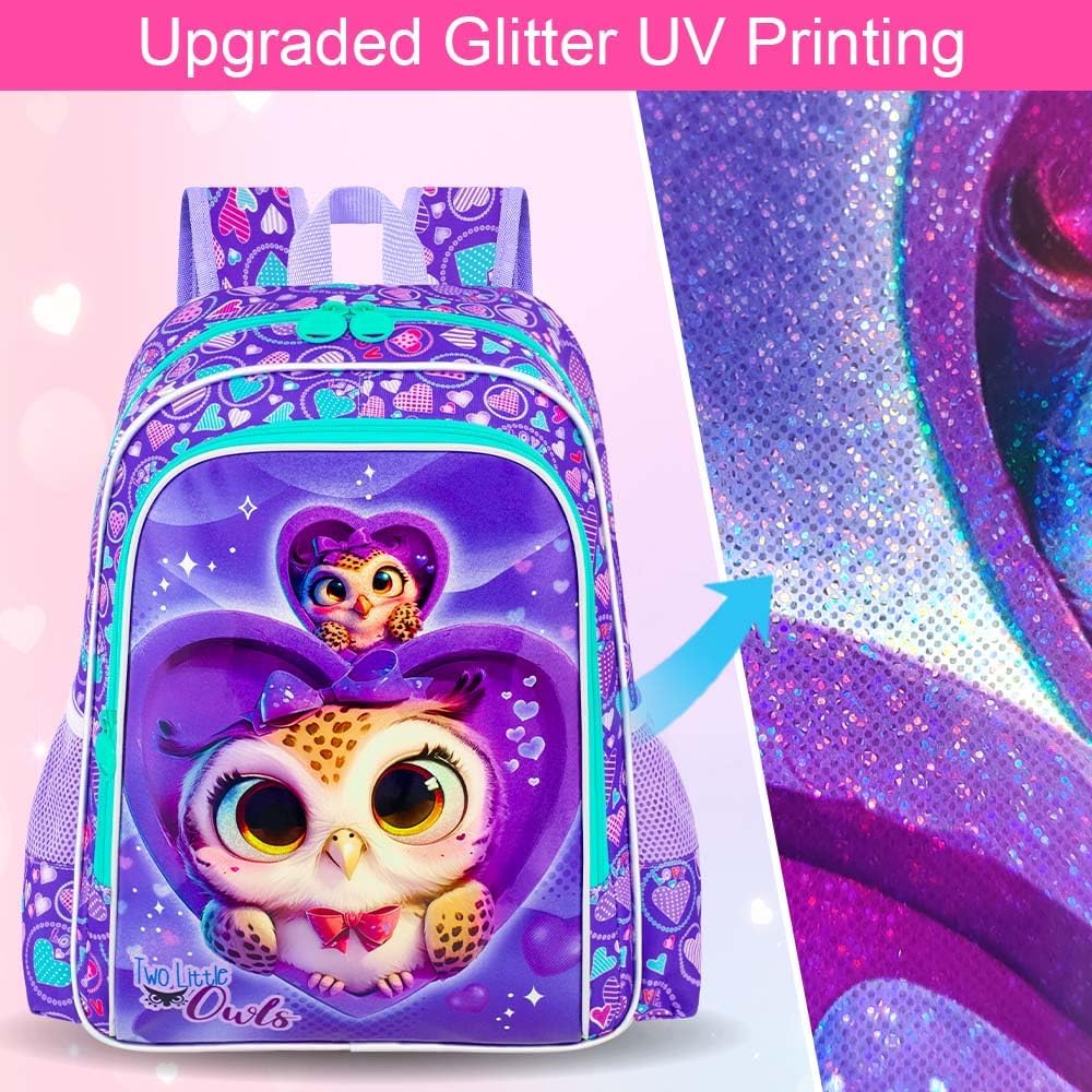 3PCS Girls Backpack, Kids Water Resistant Heart Bookbag Set with Lunch Box, Cute Kids School Bag for Preschool Toddler - Image 3