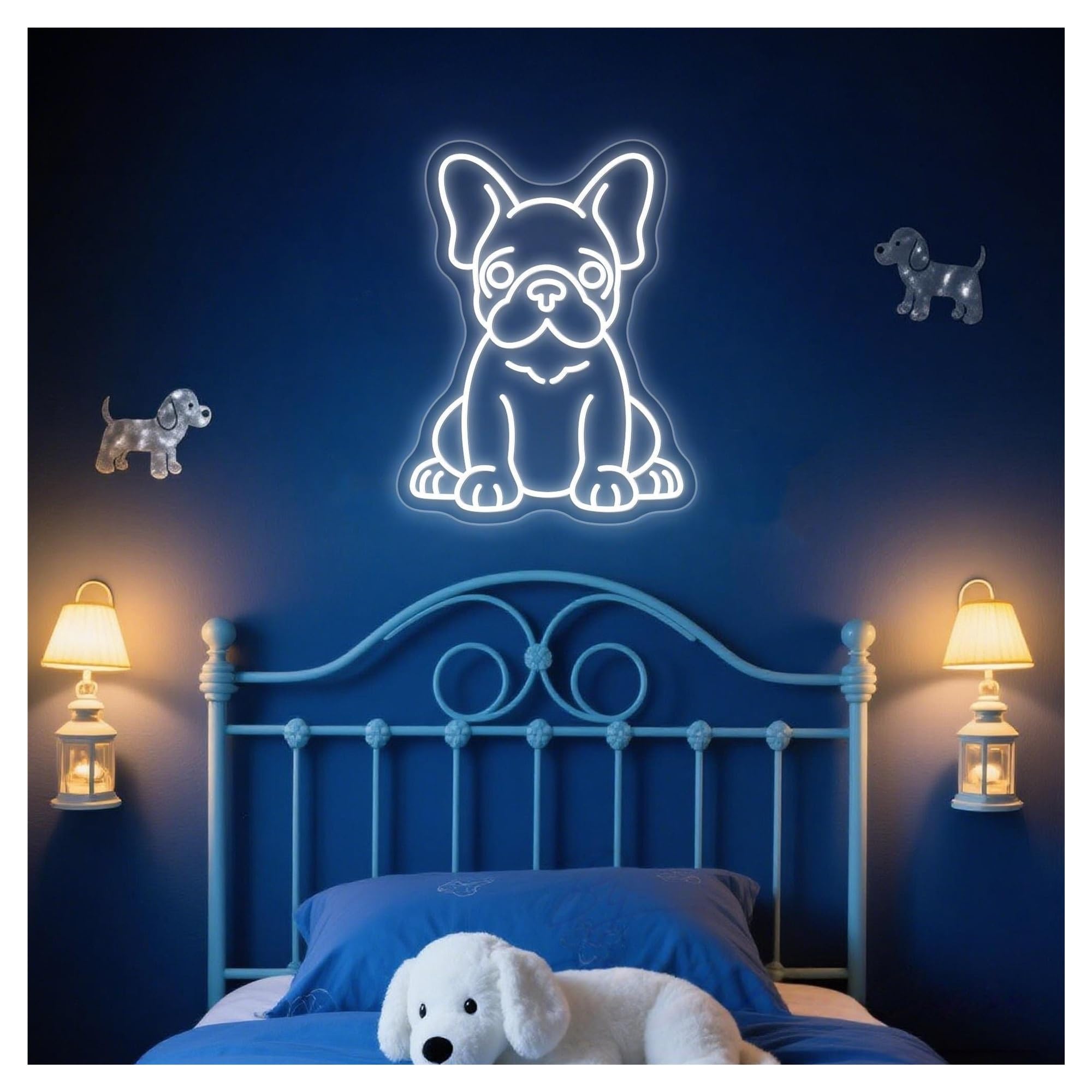 Wiszące neony artystyczne Neon Z Napisem "Buldog" W Stylu Francuskim, Oświetleniem LED, Dekoracja Ścienna Do Sypialni I Domu Dla Miłośników Psów 50x39cm(B)
