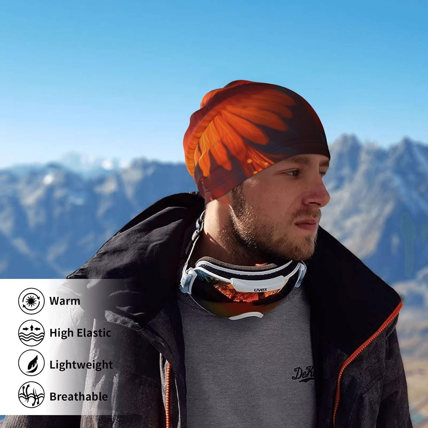 Neck Warmer Winter, Orange Red Phoenix Print For Cold Weather Winter Face Mask,Thick Warm Neck Gaiter Face Scarf,For Men Women Skiing Cycling - With Rope