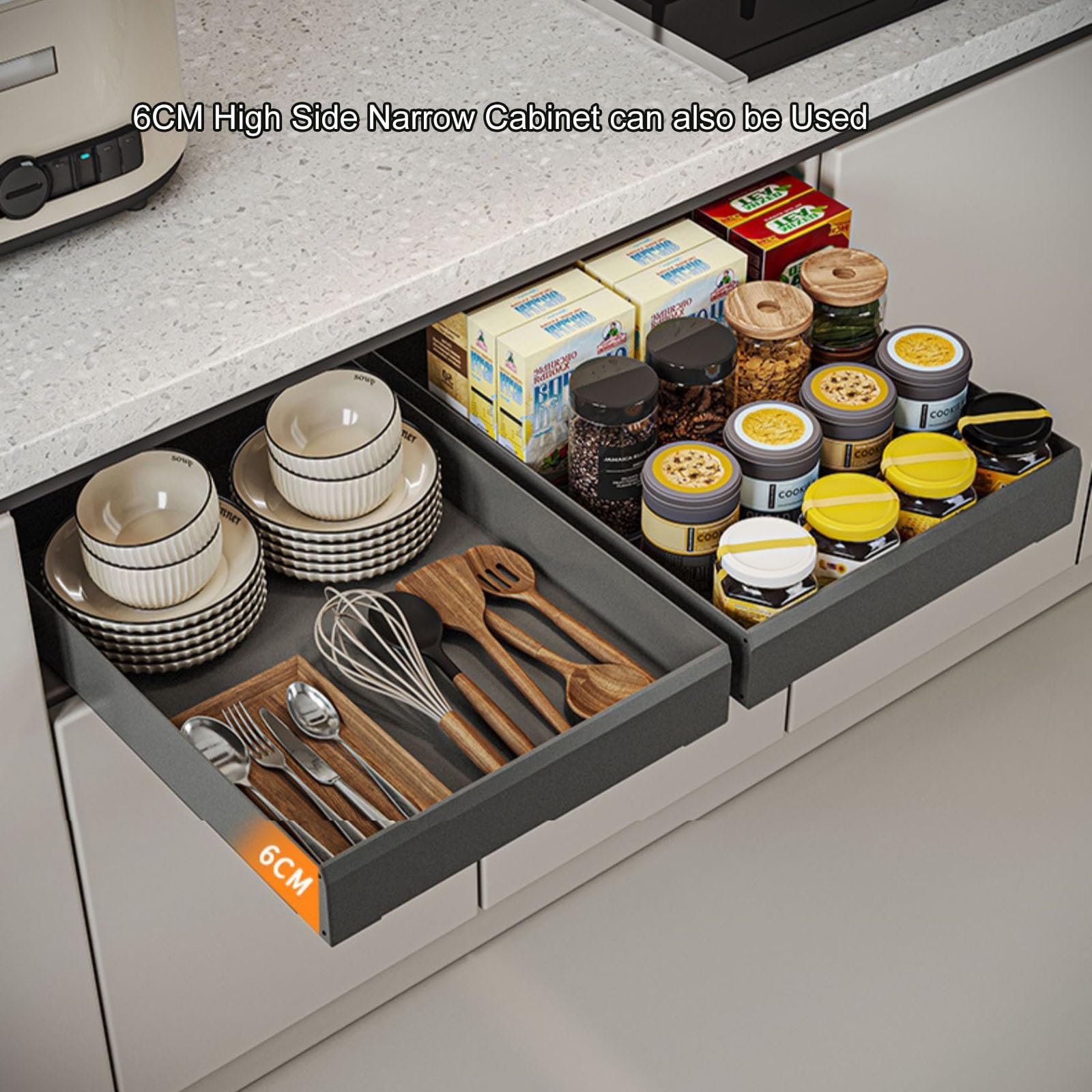 Ausziehbarer Unter Waschbecken Regal mit Klebefolie, Unterschrank-Organizer, Schiebeschubladen für Küche/Wohnzimmer/Badezimmer(Small)