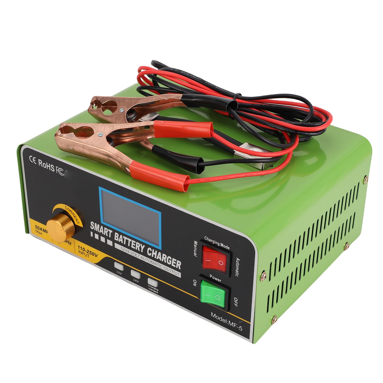 Marhynchus Cargador de Batería Inteligente 12V 50A 24V 30A 800W Cargador de Batería de Coche Automático con Indicador LED para Baterías AGM de Gel Estándar en Climas Fríos de bajo Voltaje (Enchufe
