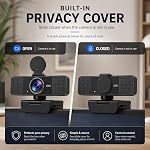 4K Webcam pour PC, Autofocus USB Webcam avec micro-phone paranteur de bruit, protection de la vie privée, prise & Jouer Caméra Web pour Zoom, Équipes, Skype, Google Meet, Ordinateur portable/Desktop