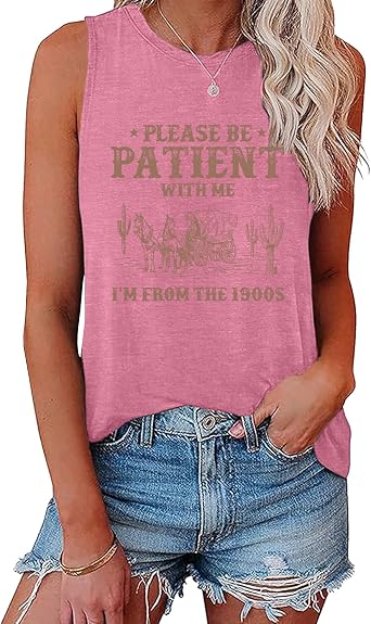 LOOKFACE Womens Sleeveless Tank Top Please Be Patient Graphic Print Tunics