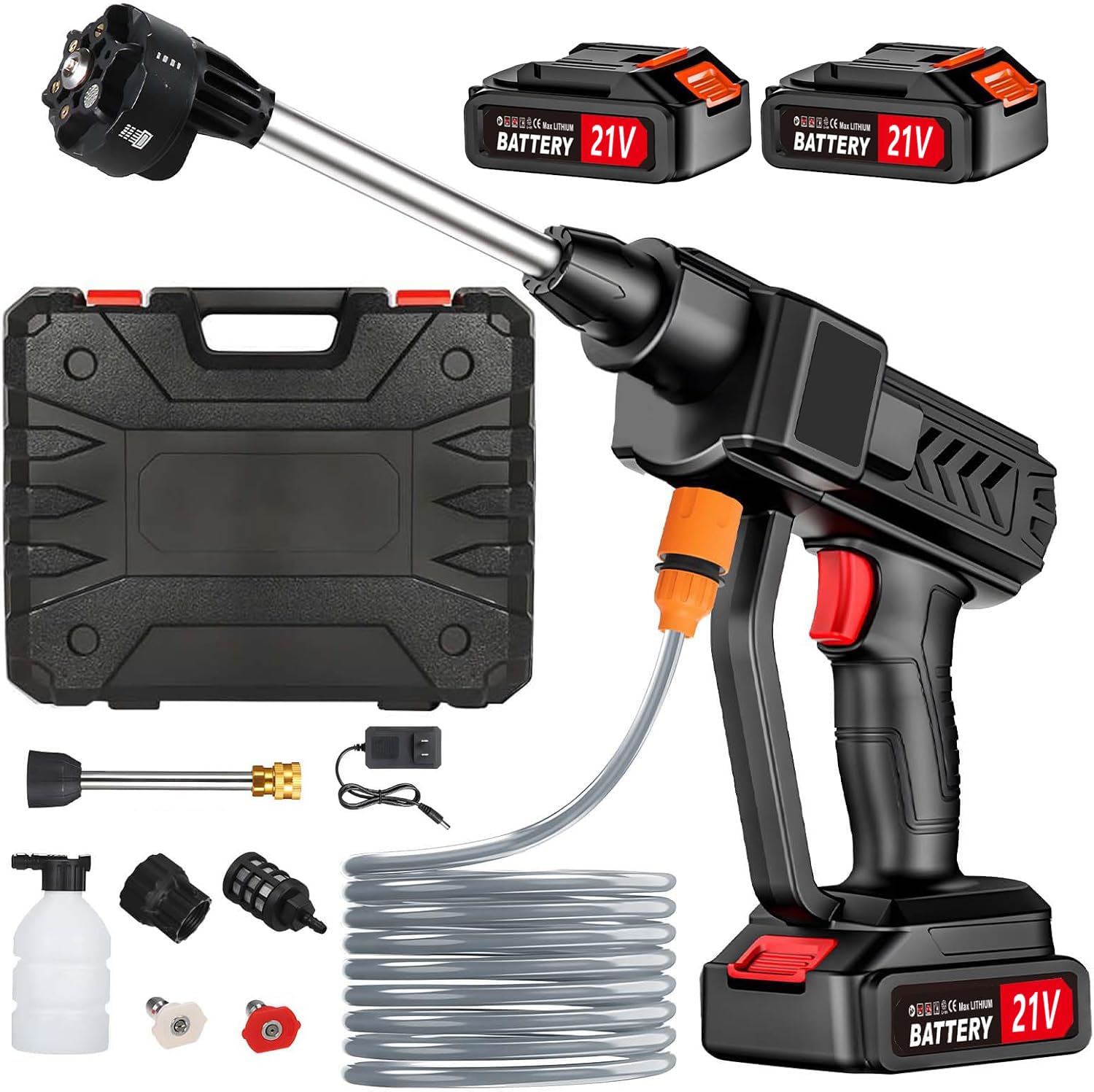 Portable Cordless Pressure Washer, 950PSI Portable Power Washer with 6-in-1 Nozzle, 6L/min Hand Held Pressure Washer with 2 Batteries, Sprays 6-10m Away, Battery Power Cleaner for Car, Garden, Home.