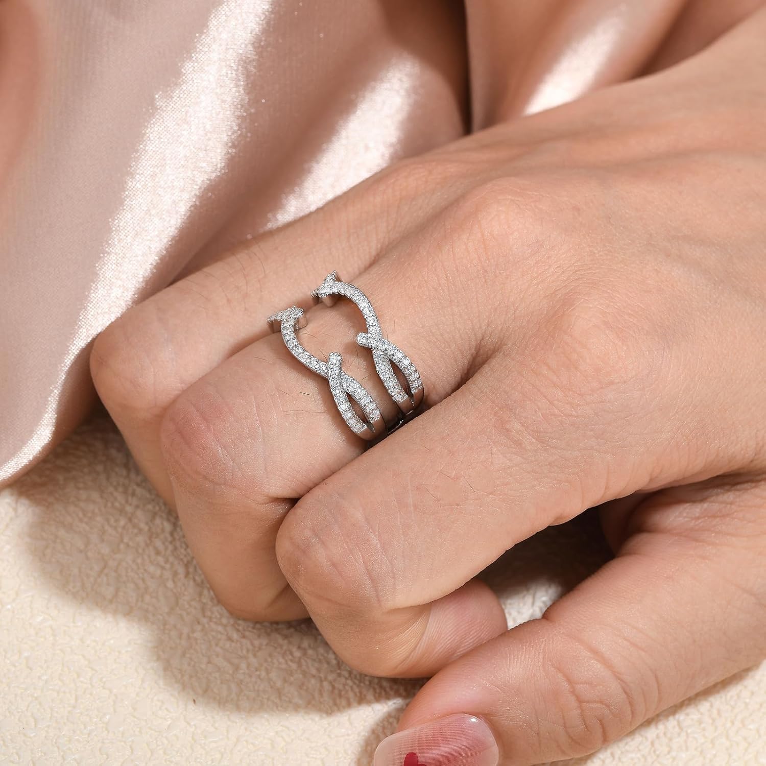 Vintage Ring Enhancer for Engagement Rings Fancy Infinity Stackable Wedding Band Ring Guard 925 Sterling Silver Round Cubic Zirconia Cz Size 5-10 - Image 4