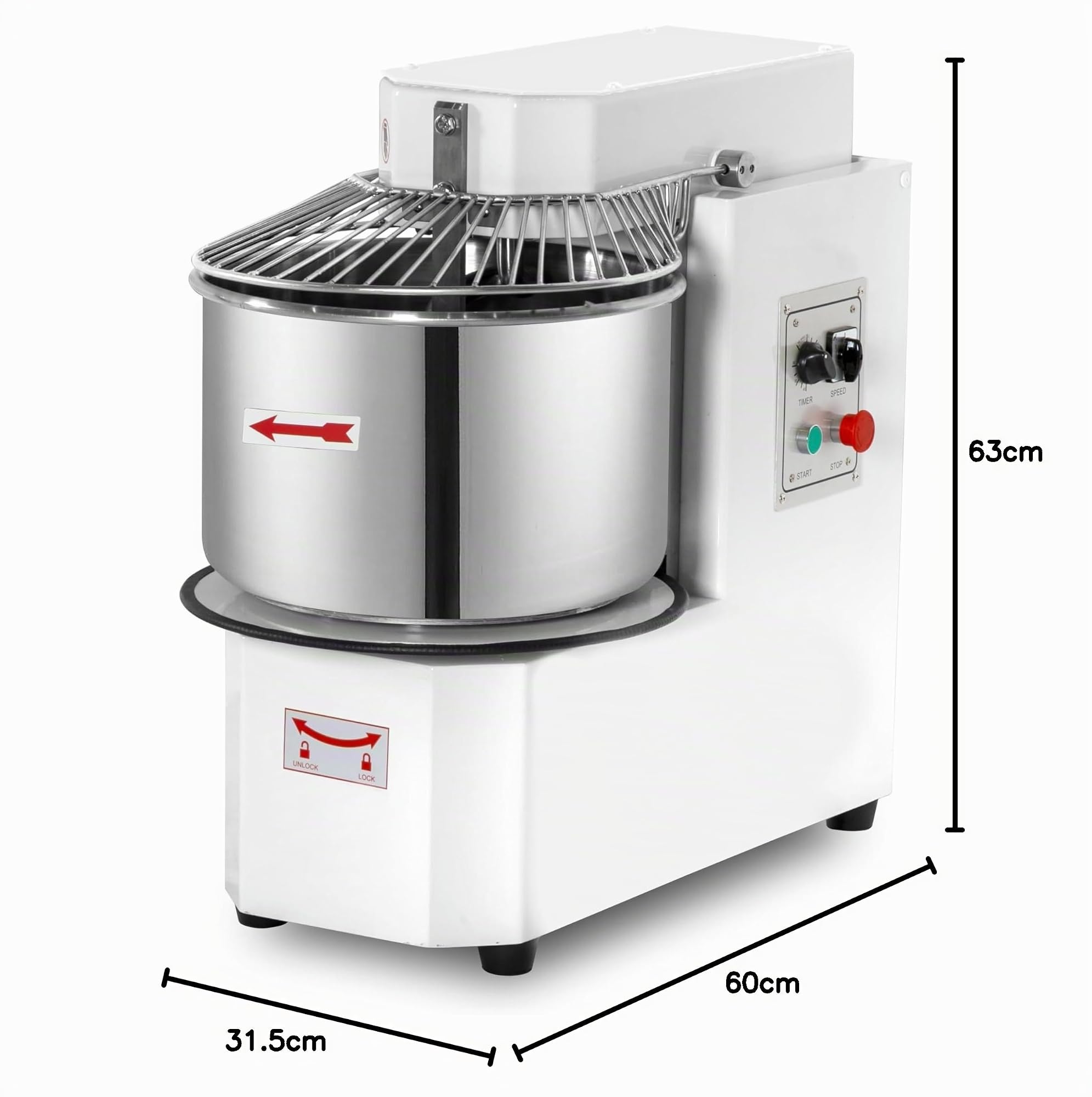 Ristoattrezzature - Impastatrice a spirale testa ribaltabile e vasca estraibile su ruote 10 lt monofase - Uso professionale