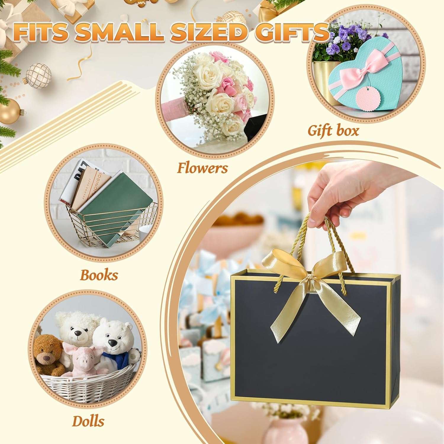 DOYIDE 12 Pcs Thank You Gift Bags with Handles, 9x7x3.1in Paper Gift Bags with Bow Ribbon, Black Party Favor Bags for Any Birthday Wedding Baby Shower Bridesmaid Party Medium Gift Wrap Bags - Image 6