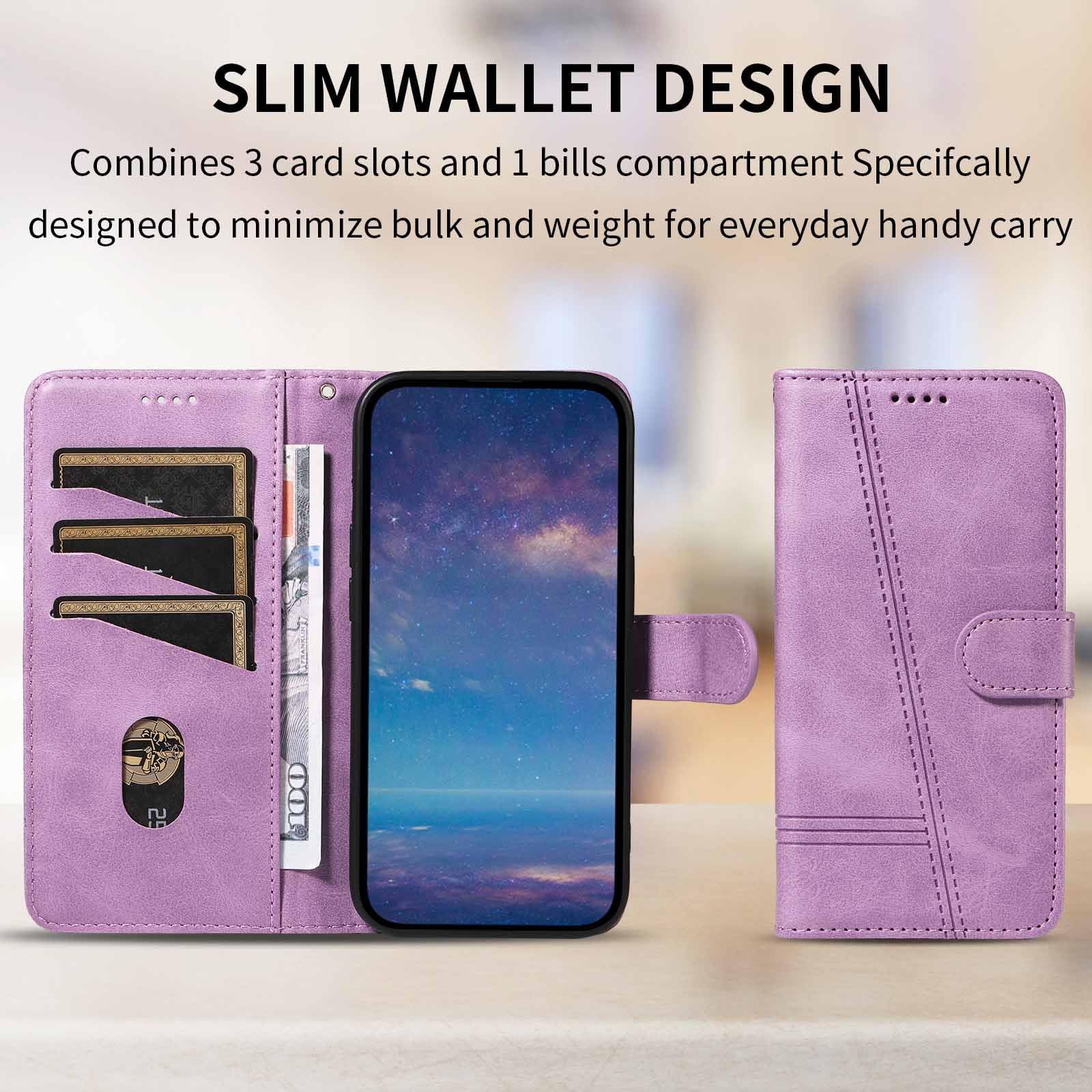 Etui z klapką do telefonu Samsung Galaxy S25 Ultra/S25 Plus/S25, skórzane etui portfelowe na telefon z stojakiem na karty, etui foliowe, odporne na wstrząsy, tworzywo TPU wewnątrz, fioletowe,