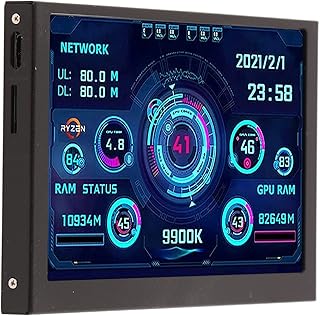 PC CPU Data Monitor, 5in IPS Computer Temperature Display Screen USB C Mini ITX PC Case Monitor PC GPU RAM Data Monitor for AIDA64