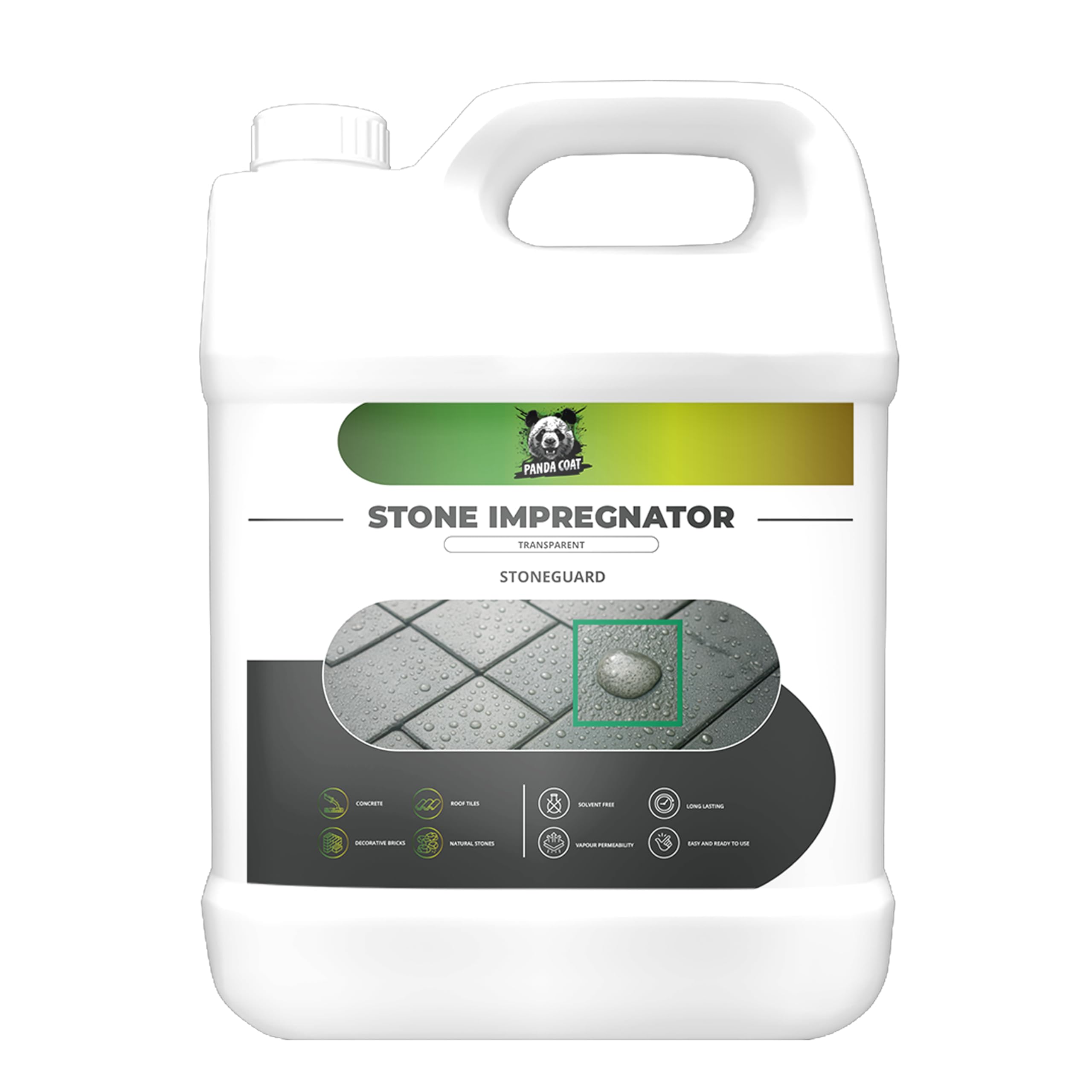 Panda Coat StoneGuard, Clear Water-Based Stone Sealer, Solvent-Free Patio & Driveway Protector, Concrete & Paving Sealer
