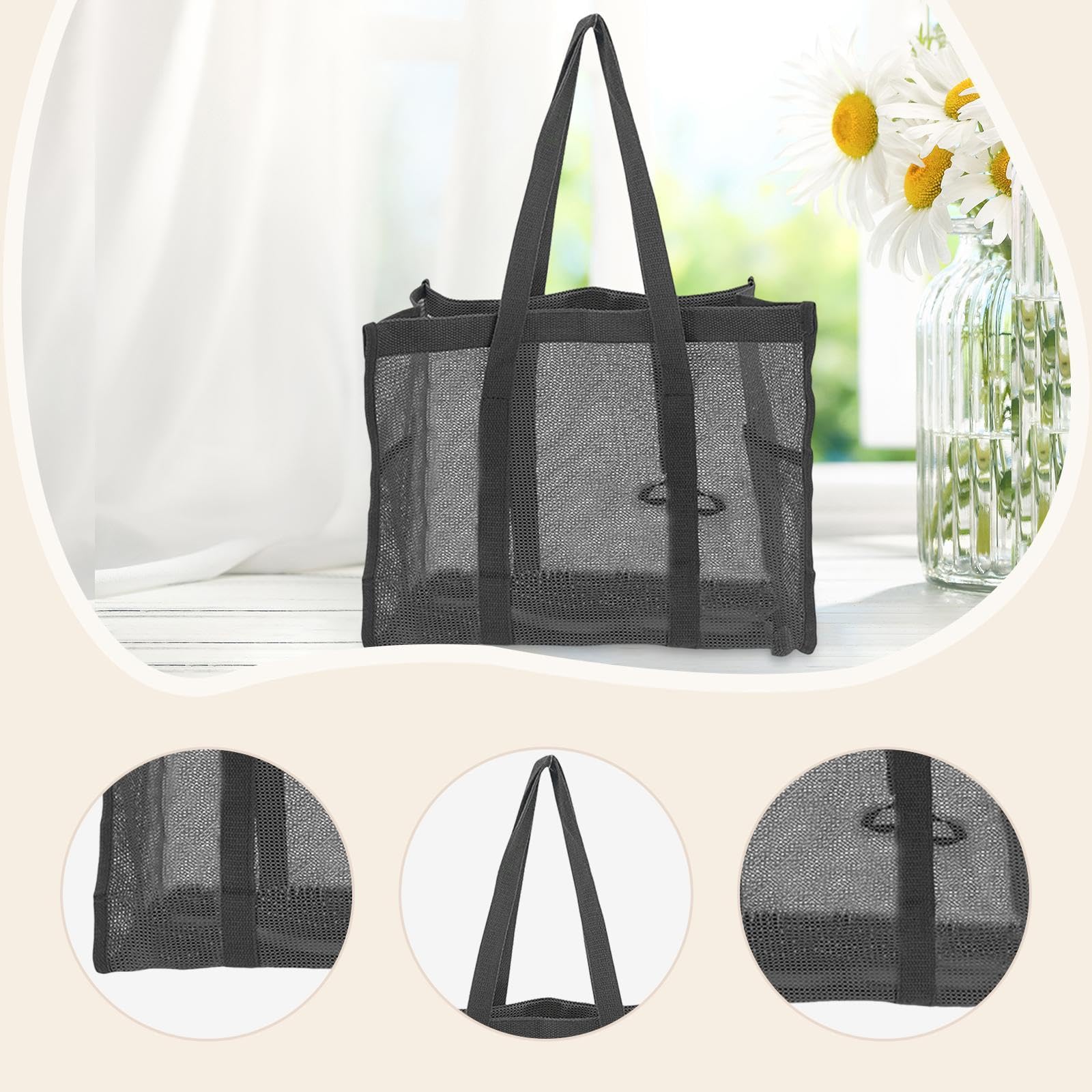 LOVIVER Borsa da doccia in rete, organizer da bagno, 14,57x11,81x6,69 pollici, portatile, ad asciugatura rapida, per palestra, bagno, nuoto, Nero