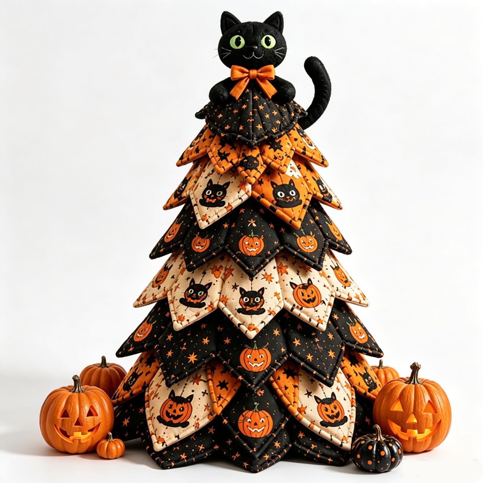 Halloween Quilt Kit – 3D Fabric Tree Sewing Craft with Pre-Cut Fabric Squares, Padded Tabletop Mantel Decor, Handmade Gift for Craft Lovers