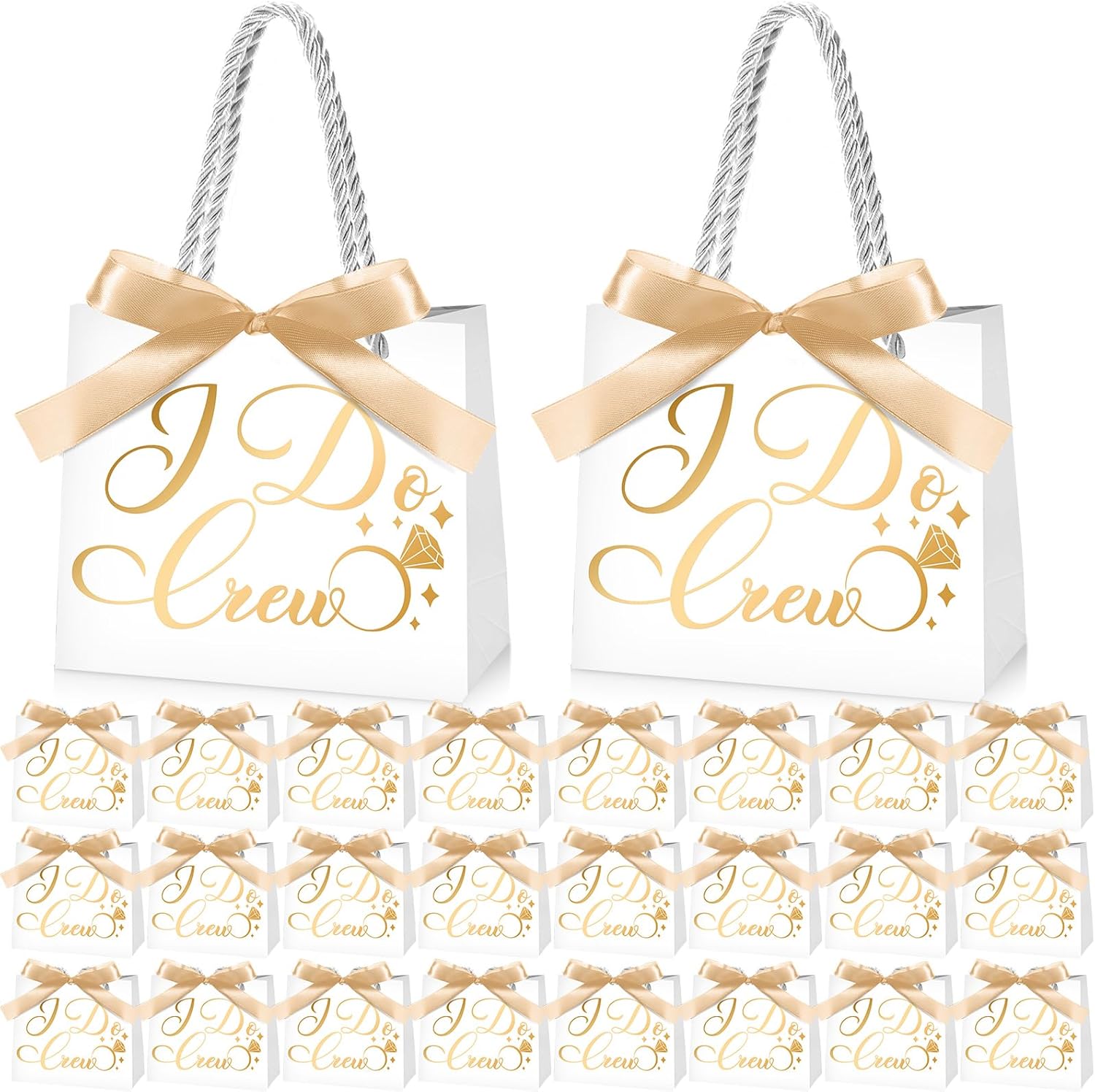 Sweetude 12 Pcs Bridesmaid Gift Bags with Handles and Ribbon 9.1 x 7.9 x 3.2 '' I Do Crew Bridal Party Gifts Bags for Wedding Favors Bachelorette Party Bridal Shower Team Bride