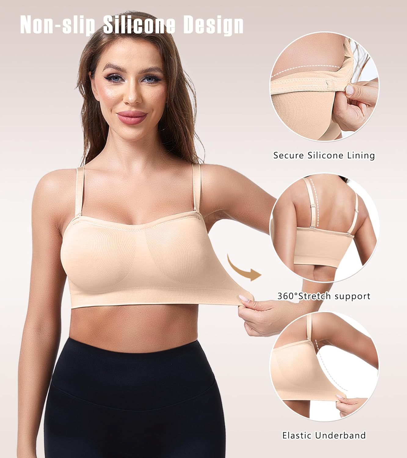 Strapless Bras for Women Padded Bandeau Bra Non-Slip Wireless Push Up Invisible Silicone Tube Top Bralette - Image 4