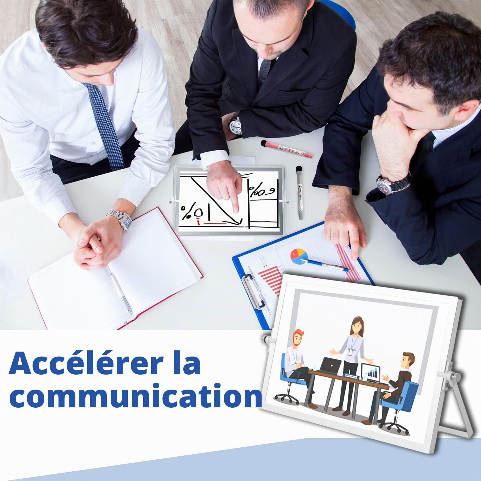 Nicpro Tableau Blanc Effacable A3 avec Support, 30 x 40 cm Petit Desktop Tableau Double Face avec 8 Couleur Marqueurs, Gomme, Aimants, Tableau Magnetique pour Utilisation en Classe Dessin En écrivant
