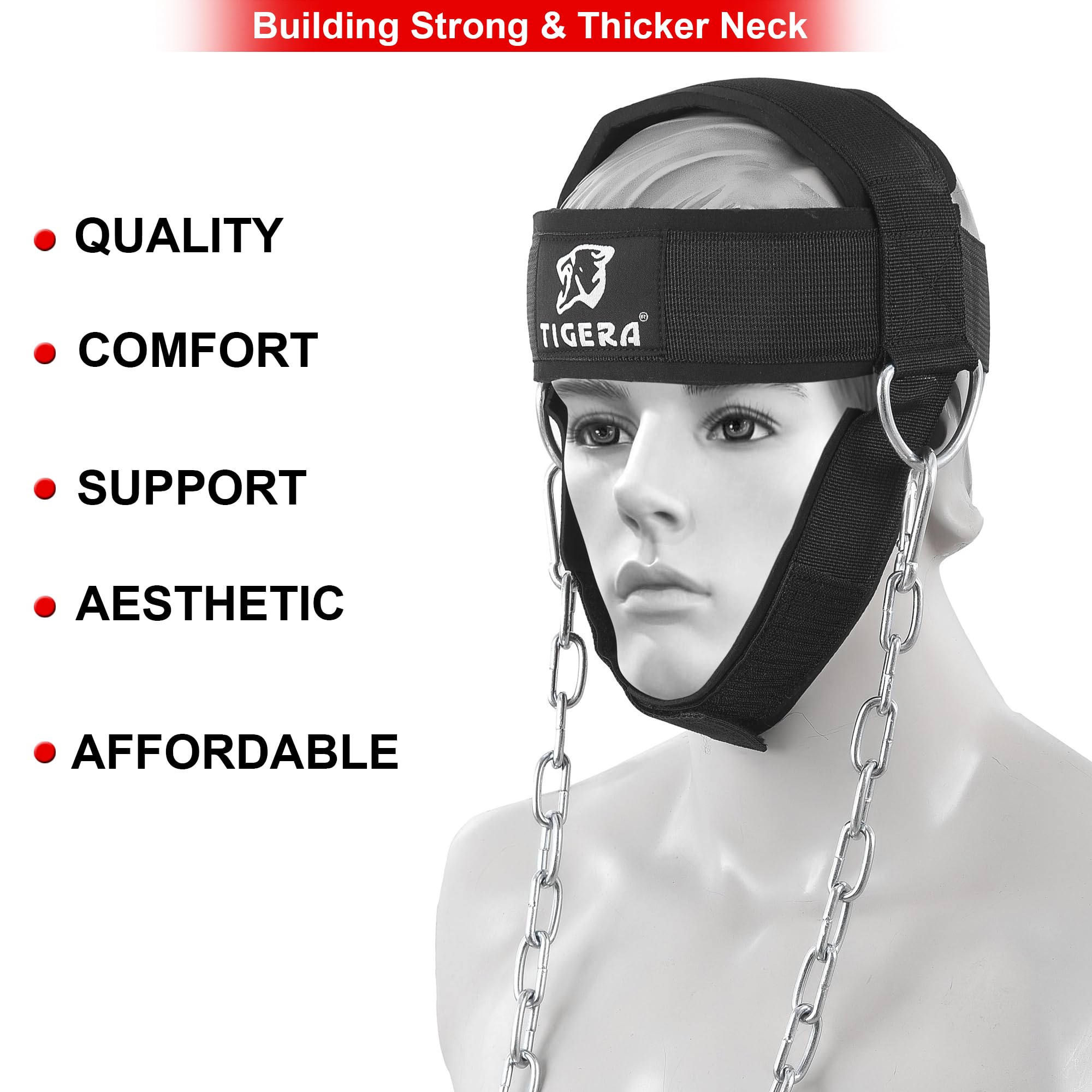 TIGERA Sports Neck Harness Neck Exerciser Builder Support for Strength & Resistance Training Weight Lifting Head Harness for Stronger Neck & Traps with Adjustable Neck Strap & Steel Chain - Image 3