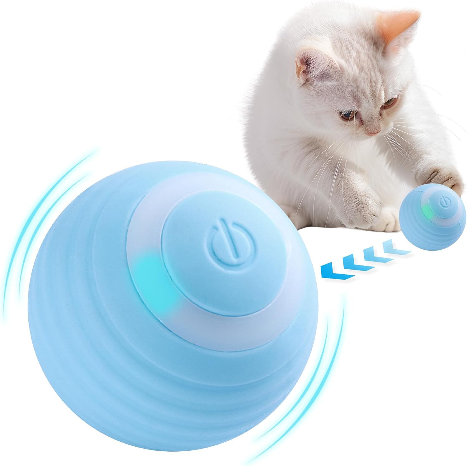 猫のおもちゃ自動猫のお誘いボールUSB充電式自動回転LED猫のおもちゃボール運動不足を解消する犬猫知育玩具-Blue