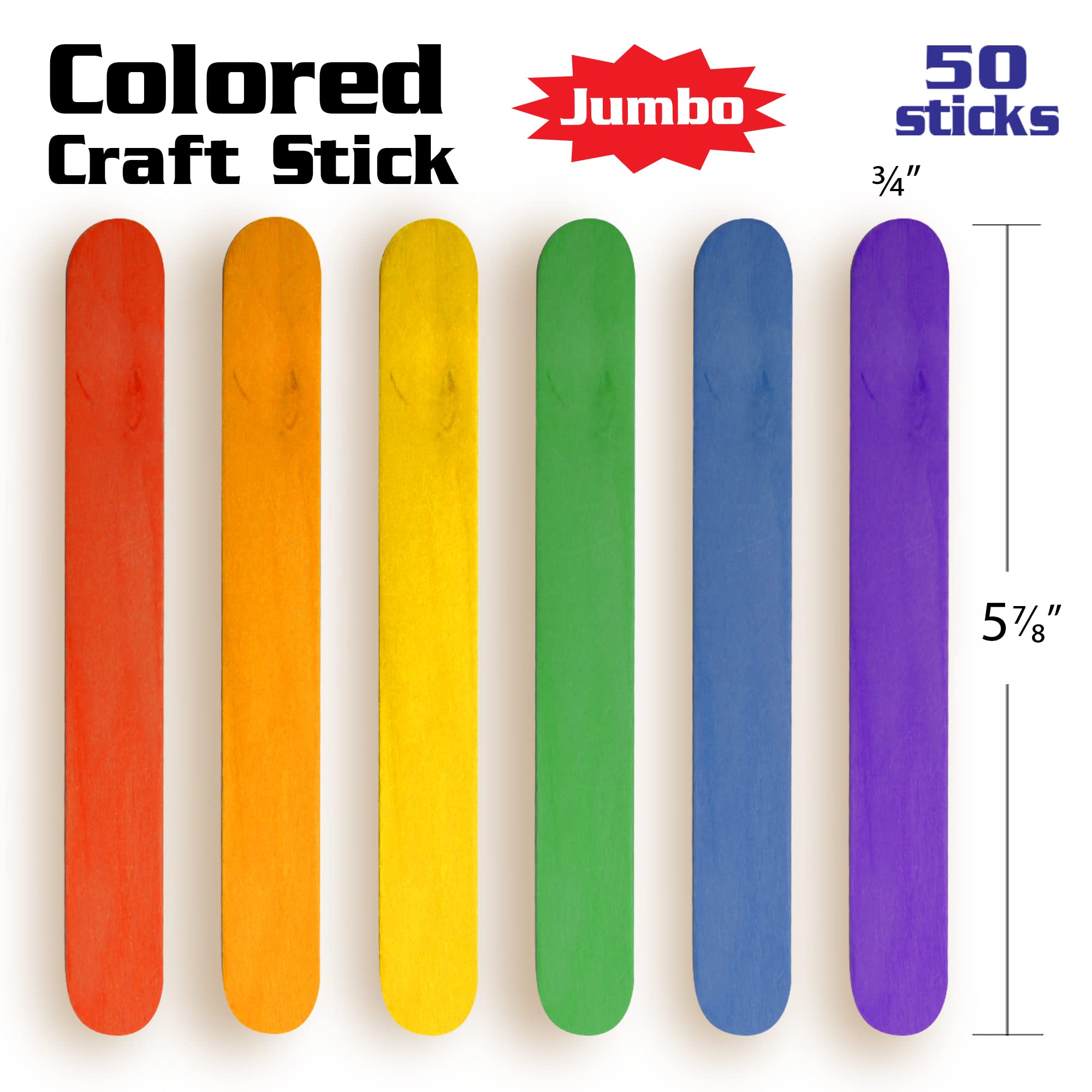 BAZIC Jumbo Craft Sticks Colored Wood, Large Size Ice Cream Popsicle Stick, Non Toxic Art Supplies for DIY Project Building Crafts (50/Pack), 1-Pack