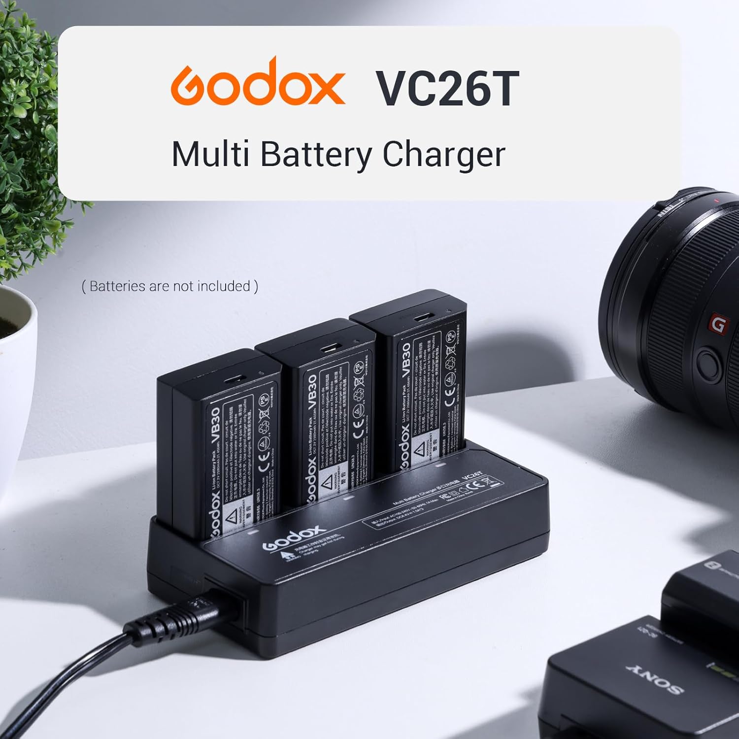 Godox VC26T Multi Battery Charger for VB26/VB30 Batteries, Fast Charging Solution for Godox V100, V1 Pro, and V1 Flash