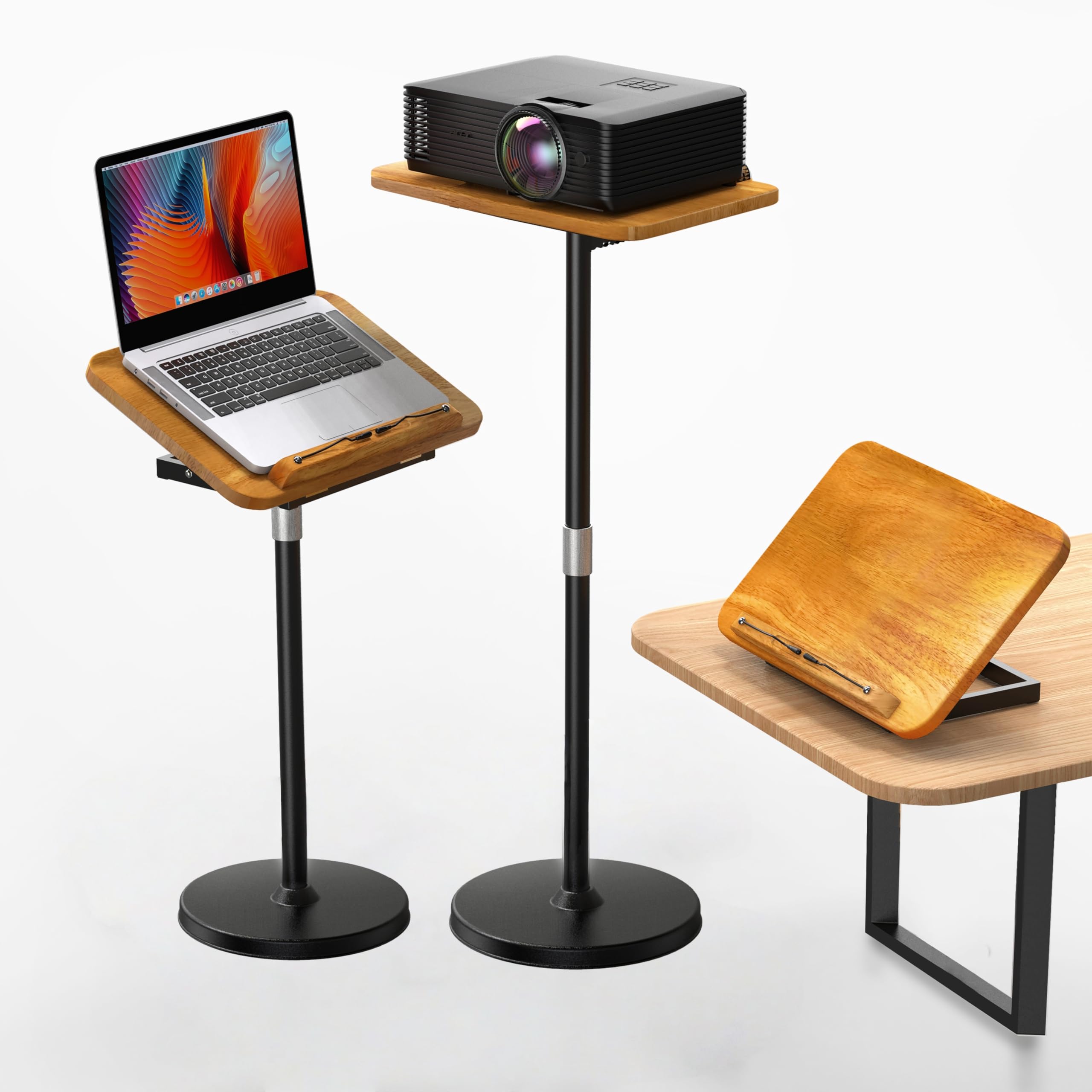 NAMON Support au sol 2 en 1 pour ordinateur portable - Hauteur réglable de 41,9 cm à 129,5 cm - Petite table en bois pour ordinateur portable - Parfait pour la maison, le bureau, la salle de réunion