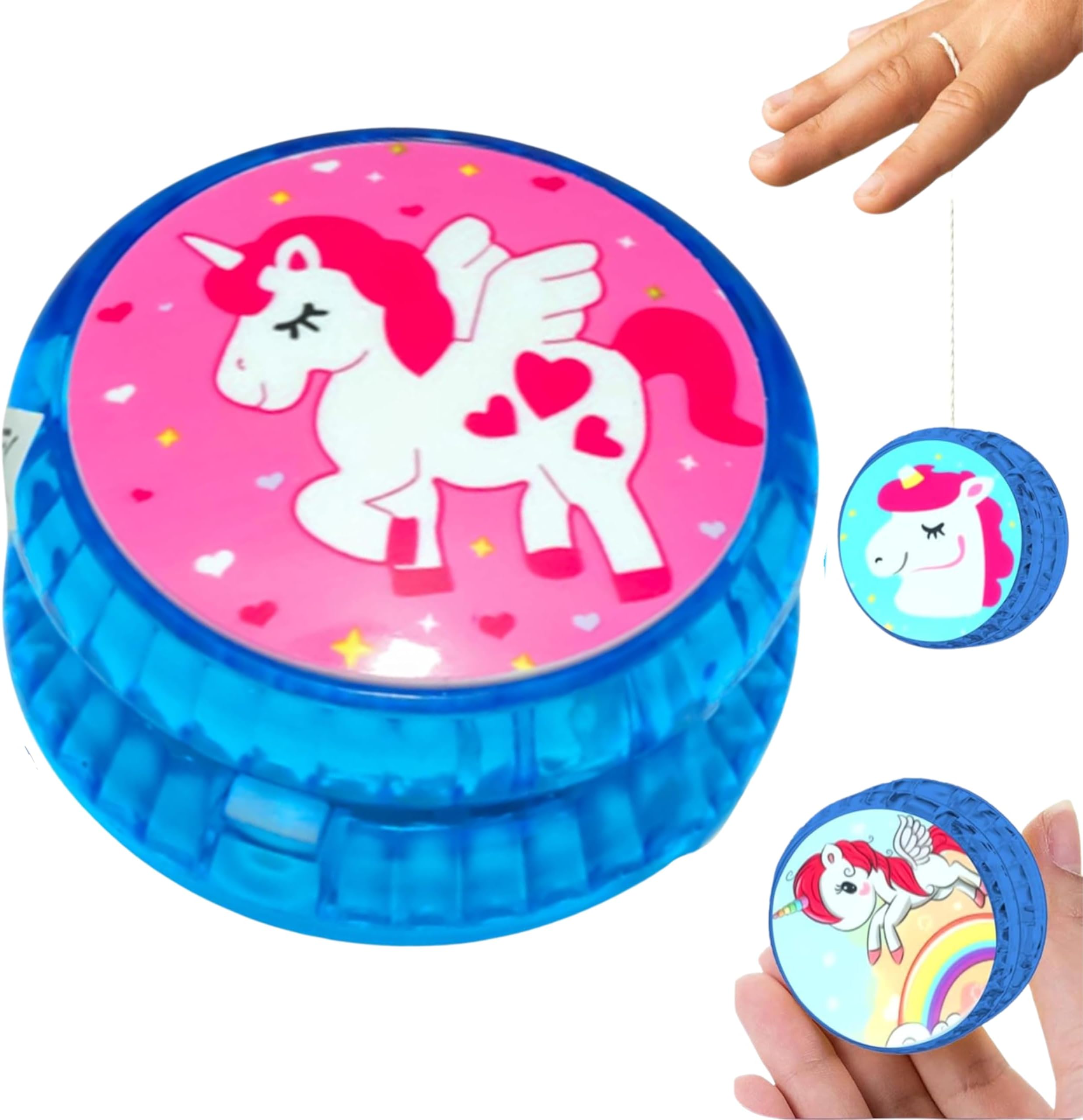 1x Unicorn Light Up Responsive Yoyo, 5.5cm Plastic Blue Yoyos Colour Trick Yo-yo, Stable and Sturdy with Yoyo String, Ball Bearing Starter Kids Gift