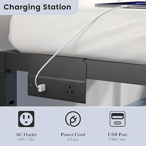 Miniatura 7 de Base de cama Queen con luces LED y estación de carga, marco de cama de plataforma de metal resistente de 14 pulgadas, no necesita somier, fácil