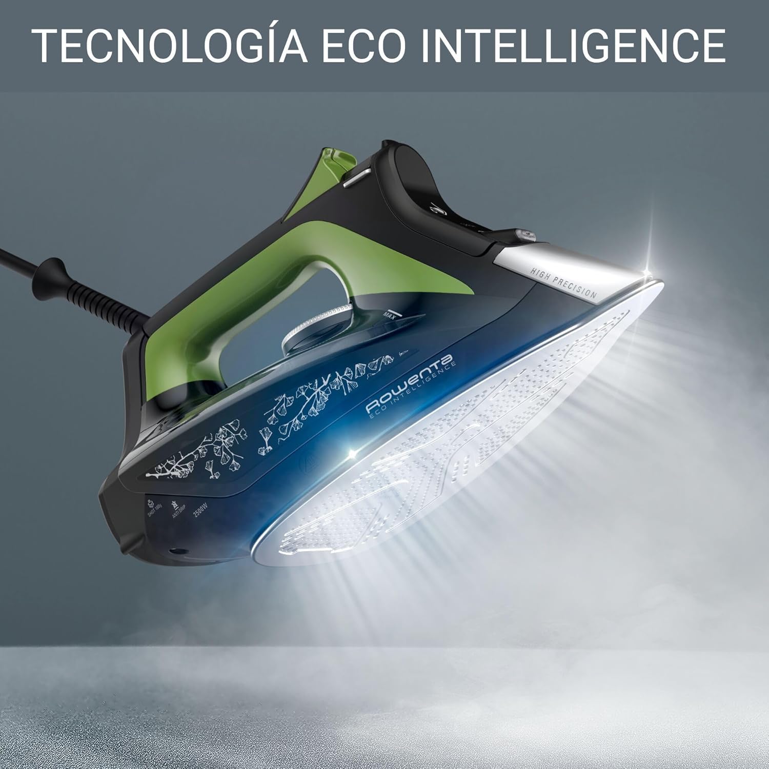 Rowenta Eco Intelligence, Plancha de vapor Antical de 2500 W, distribución óptima del vapor, tiempo de calentamiento rápido, 1 L, elimina hasta el 99,99% de bacterias, negro/verde, DW6330 - 3