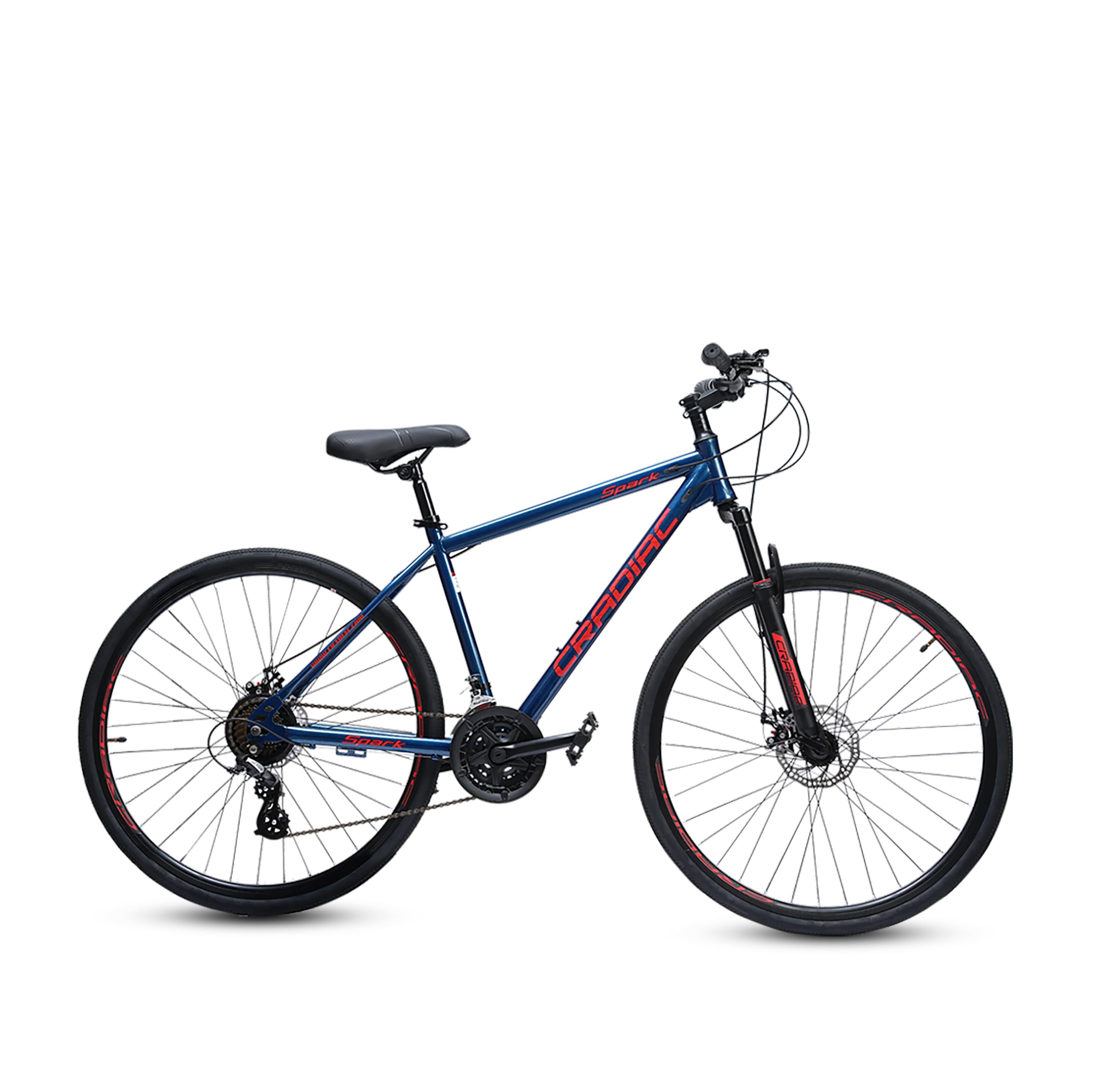 CRADIAC- Spark 21 Speed | 21 Gear | 18.5 INCH HI-TENSILE Steel Frame | 700C T Hybrid Bike | Front Suspension | Jak Dual DISC | Unisex Ideal for 5.8 FT +-image-18