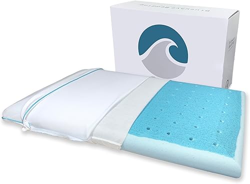 Bluewave Bedding Ultra Slim Max Cool CarbonBlue Almohada de Espuma Viscoelástica con Memoria de Gel para Personas que Duermen Boca Abajo y de