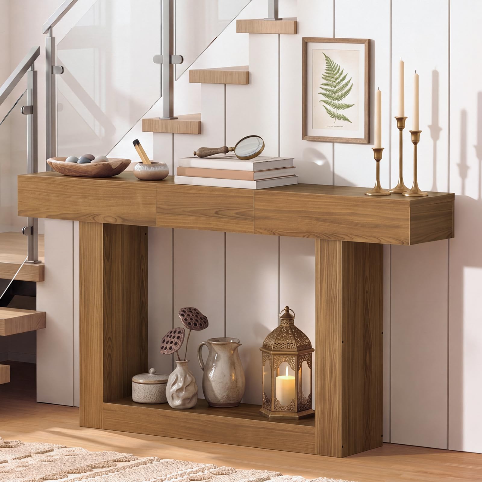 HOOBRO Table Console Extensible, Table d'Entrée, Marron