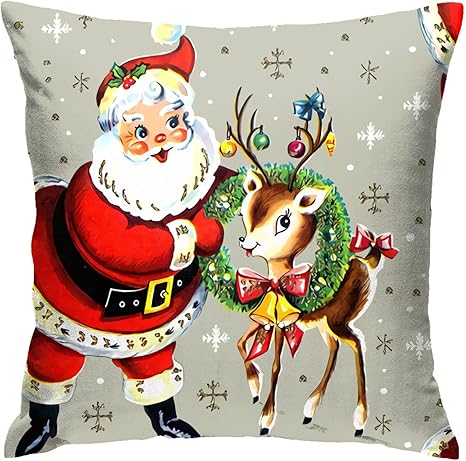 Amazon Co Jp メリークリスマスクリスマスサンタクロース鹿花輪つまらない弓弓鐘リボン雪雪雪ヤドリギヴィンテージレトロキッチュ 枕カバー ピローケース クッションカバー ファッション ソファー 背もたれ 北欧 ベッドピローケース 美しい 車 装飾 枕カバー 45cmx45cm