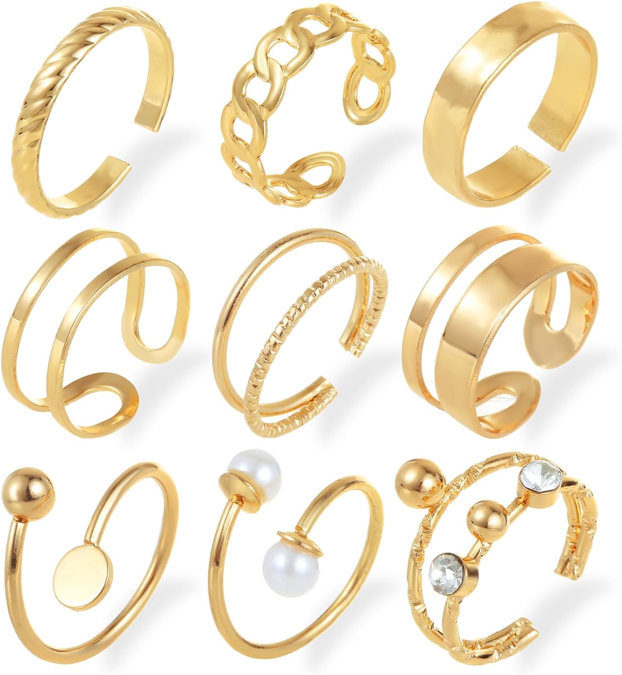 9 Pcs Gold Adjustable Rings for Women's Stackable Ring Sets Vintage Joint Finger Rings