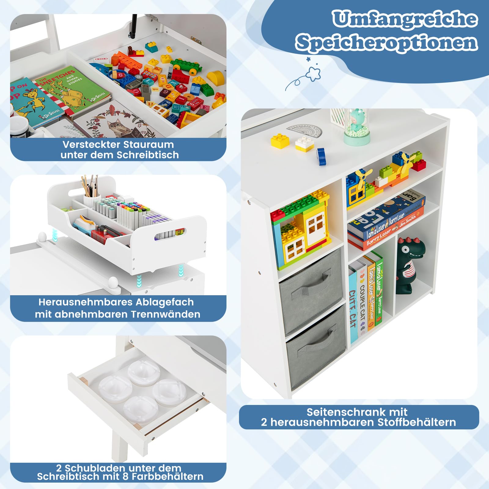 COSTWAY Kindertafel met 2 stoelen, 3-in-1 houten schildertafel