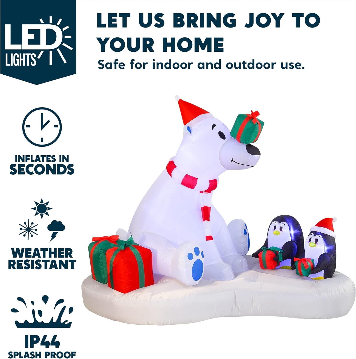 Joiedomi 6 FT Long Christmas Inflatable Decoration Polar Bear & Penguins with Build-in LEDs, Blow Up Inflatable for Christmas Party Indoor, Outdoor, Yard, Garden, Lawn Décor, Holiday Season Decoration - Image 3