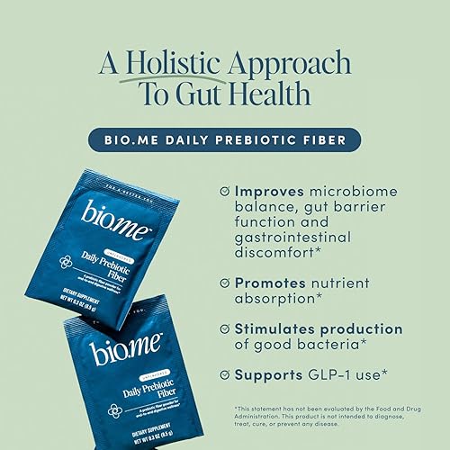 Miniatura 2 de Bio.me Polvo diario de fibra prebiótica sin sabor 20 paquetes de viaje, 0.17 oz por porción Suplemento de fibra soluble e insoluble para mujeres y