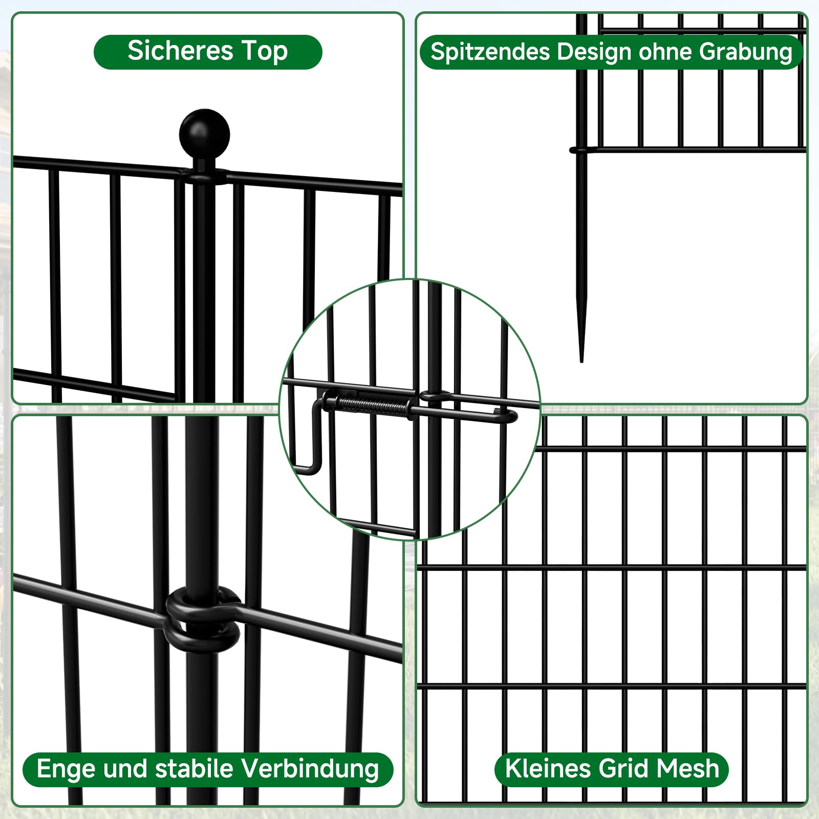 SUNYRISY 13 Panels Metall Gartenzaun Steckzaun 100cm H | 8,5 m L Hundezaun Mit Tür, Hühnerzaun Mobiler Zaun für Haustier, Tierbarriere, Bordüre für Hof, Terrasse, Keine Graben