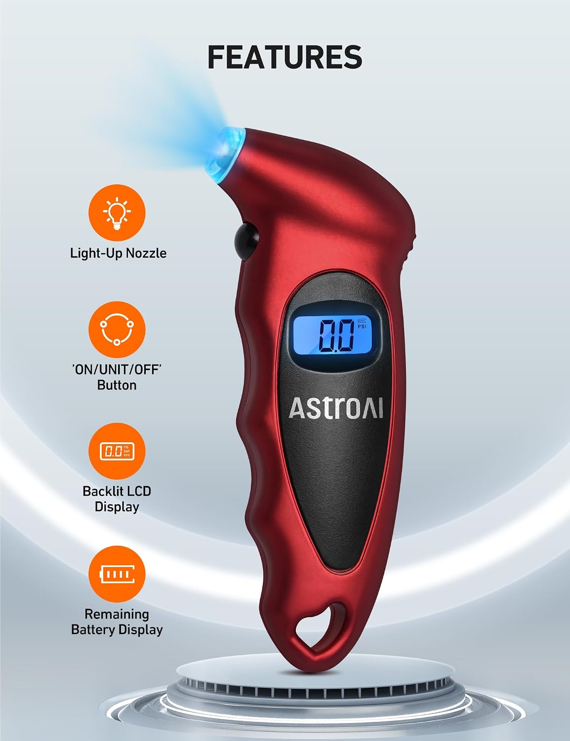 AstroAI Digital Tire Pressure Gauge 150 PSI 4 Settings for Car Truck Bicycle with Backlight LCD and Non-Skid Grip Car Accessories