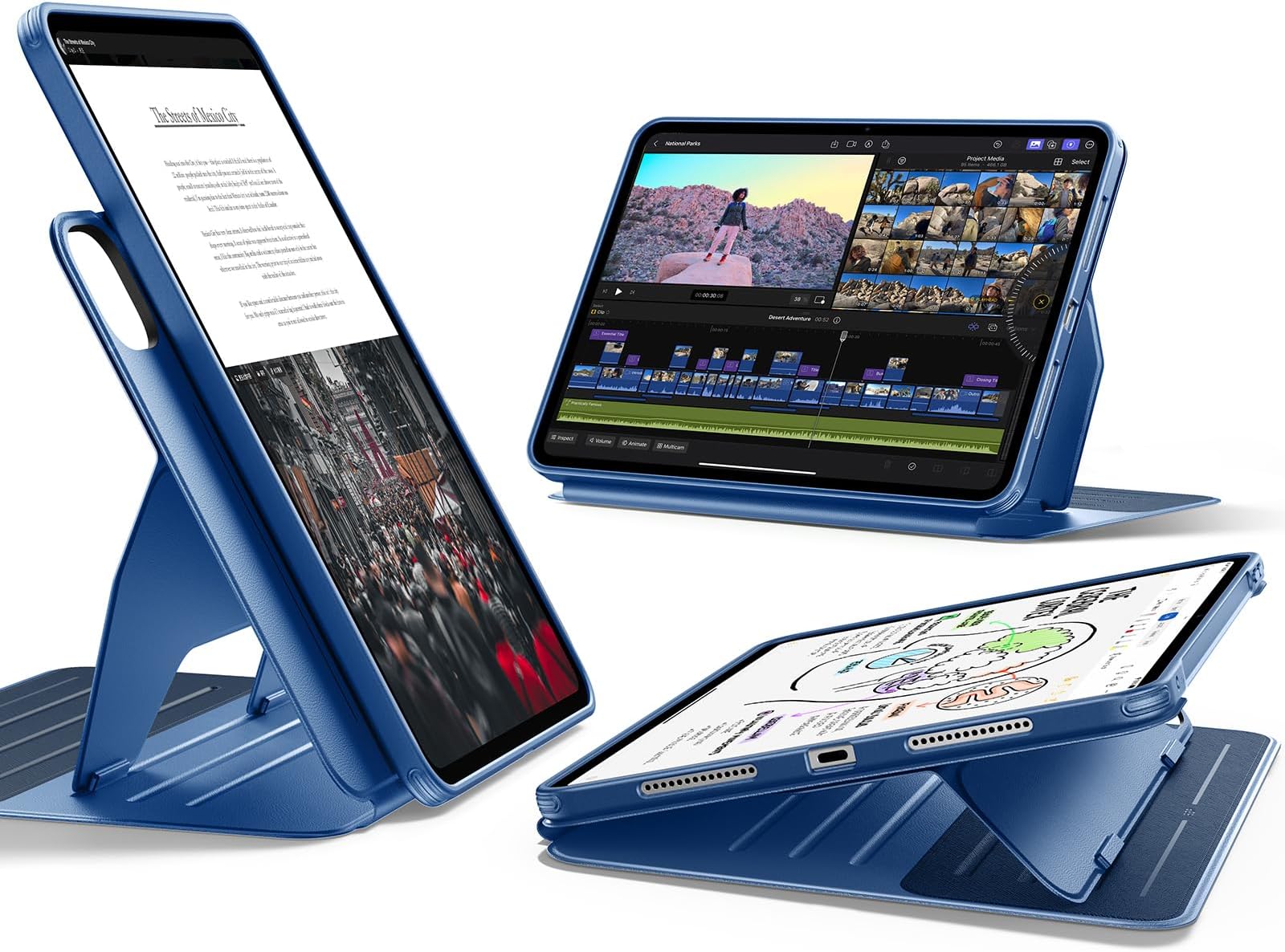 for iPad Pro 11 Inch Case (M5/M4) 2025/2024, Rotating Case with Removable Magnetic Cover, Adjustable Portrait/Landscape Stand, 9 Standing Angles, Shift Series, Blue