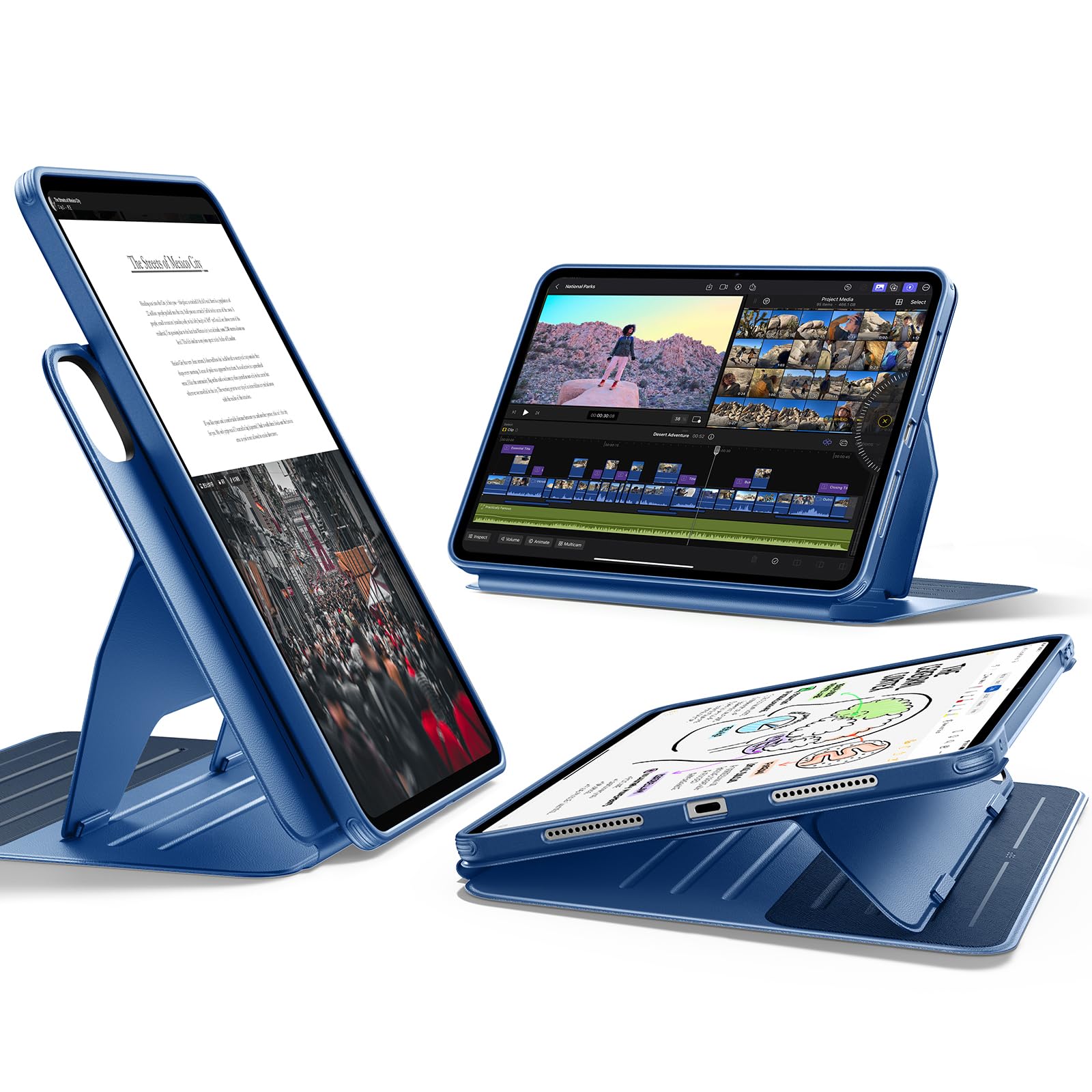 ESR Coque pour iPad Pro 13 Pouces M5/​M4 (2025/​2024) avec Coque Magnétique Amovible, Support Portrait/​Paysage Réglable, 9 Angles de Position, Série Shift, Bleu