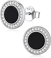Vista 1 de ChicSilver Pendientes de tuerca de plata de ley 925 con runa vikinga de ónix negro natural para mujeres y hombres