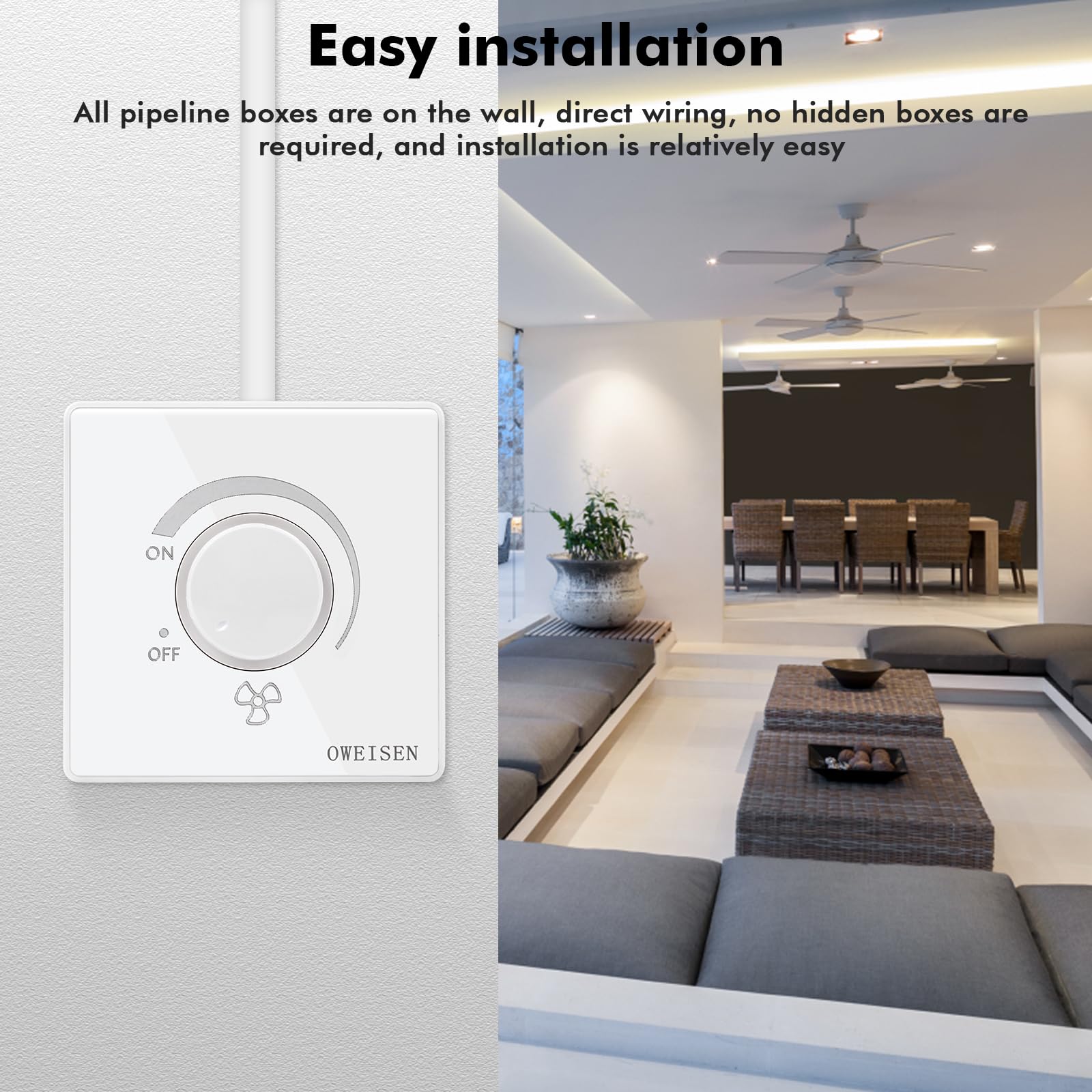 DEWIN Ceiling Fan Stepless Speed Controller, Dimmer 86 Type Surface ...
