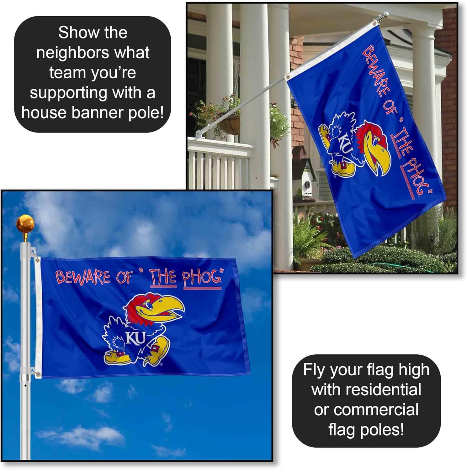 Kansas KU Jayhawks Beware of The PHOG Flag