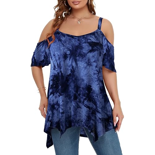 LARACE Cold Shoulder Tops for Womens Summer Clothes Spaghetti Strape Tunic Oversized Shirts Asymmetrical Plus Size Blouse