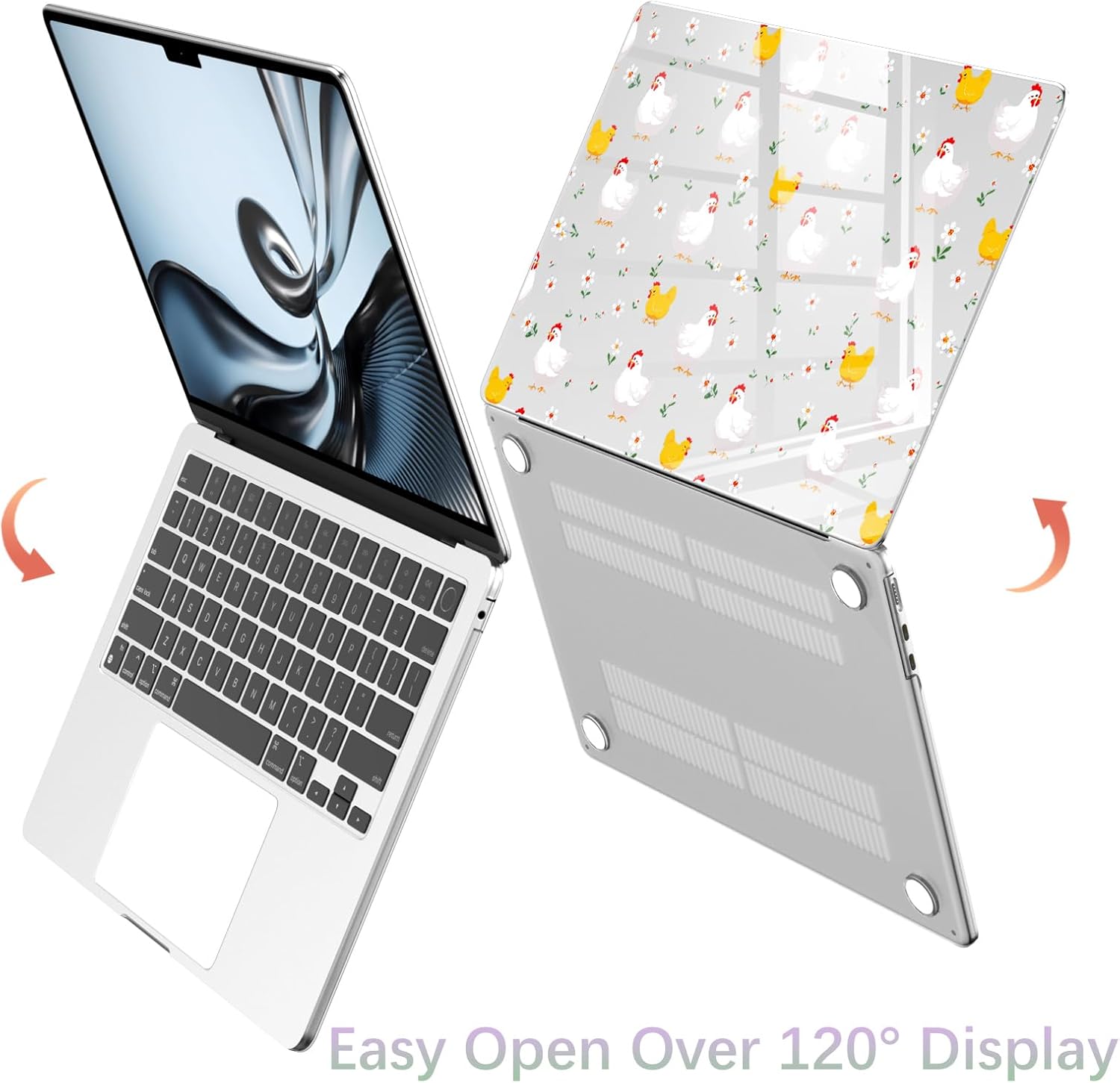 Compatible with MacBook Air 13.6 inch Case M5 M4 M3 M2 2026-2022 A3449 A3240 A3113 A2681 Release, Cute Chicken Flower Protective Hard Shell Clear Cover for MacBook Air 13