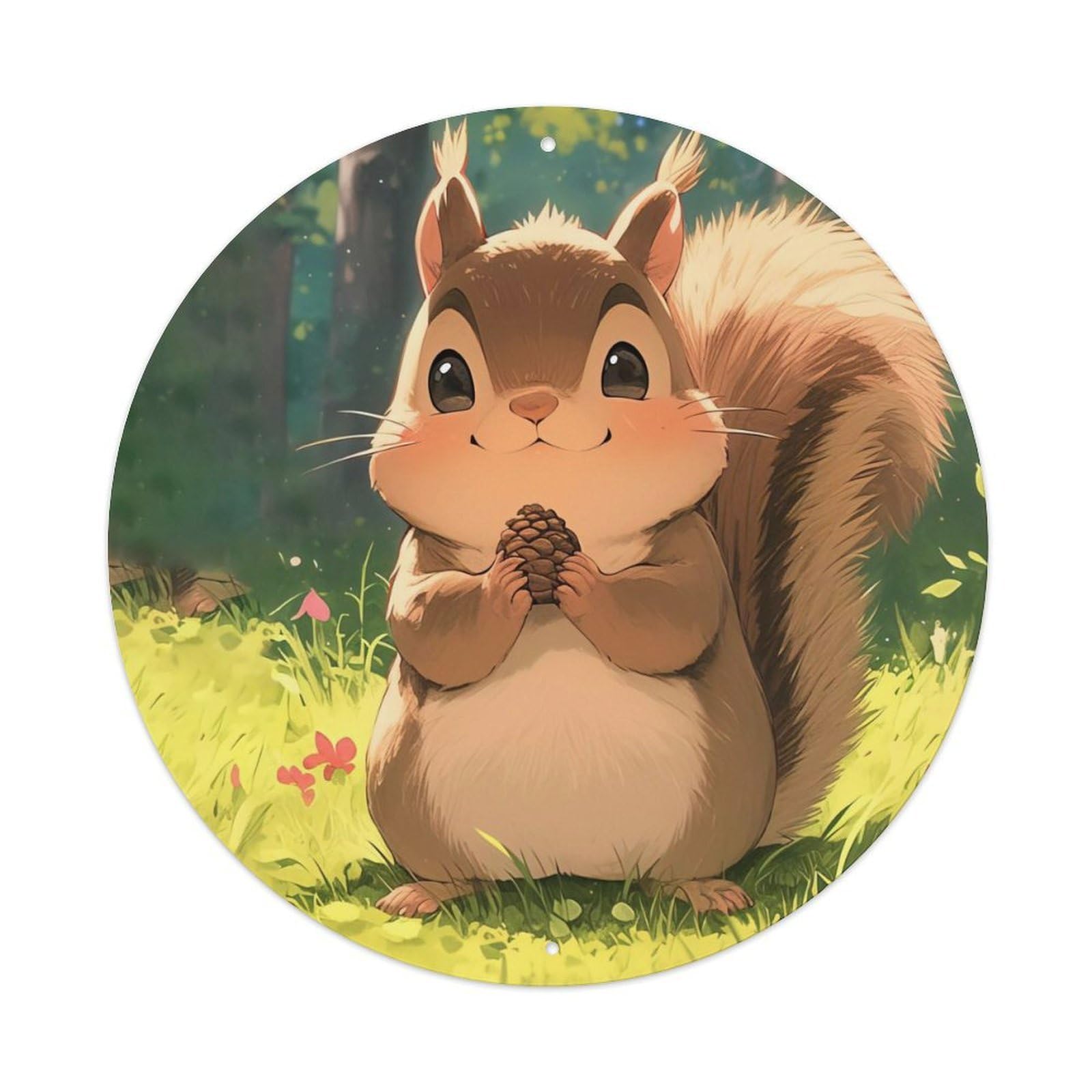 Animal The Little Squirrel with The Pine Cone Vintage Metal Tin Sign Plaque Wall Decor for Cafe, Club Bar, Office, Garden Metal Poster 8x8Inch